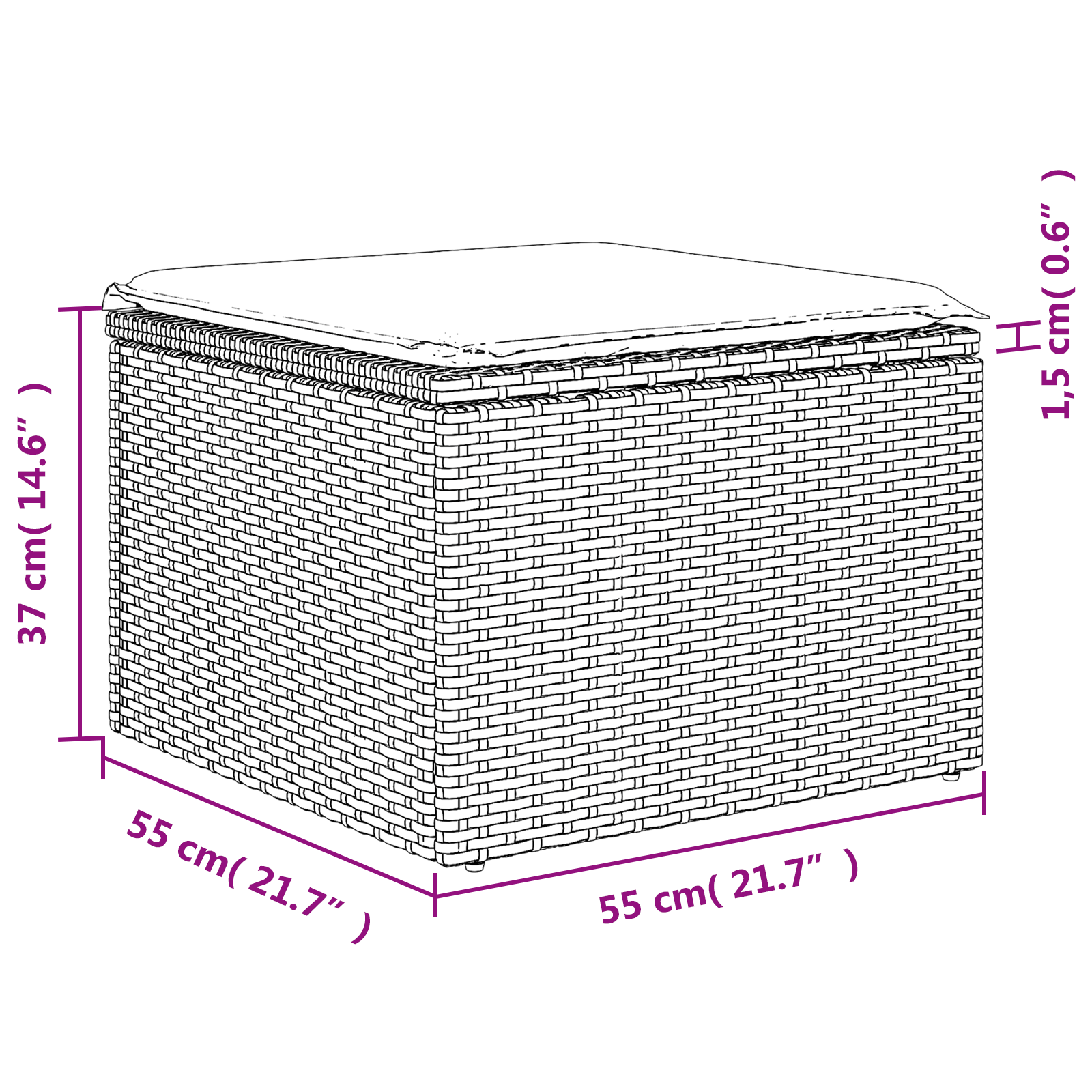 Gartenhocker mit Kissen Braun 55x55x37 cm Poly Rattan - gartenmoebel-hocker - Your Garden Eden