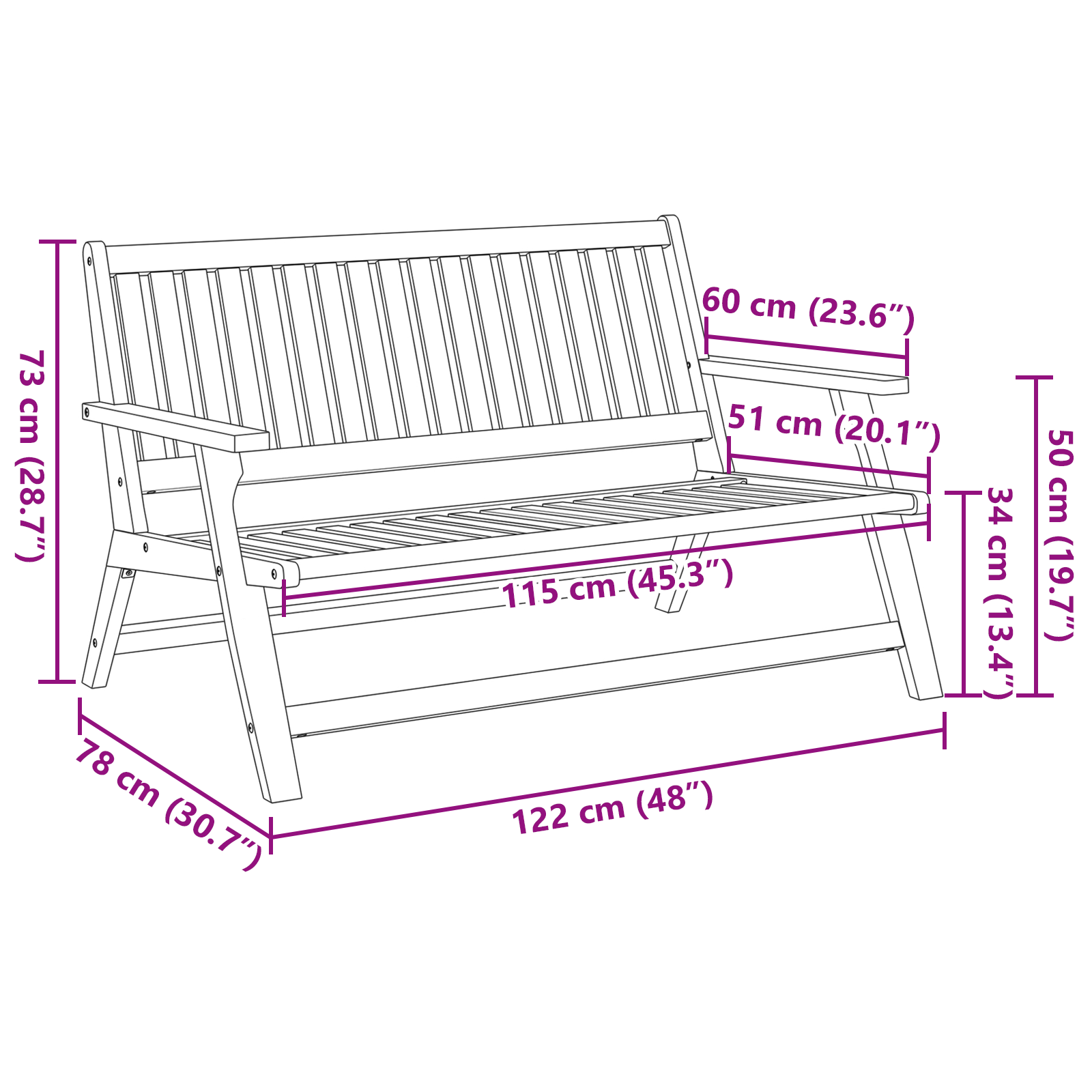Garden Bench 122.5x77x74 cm Solid Acacia Wood - Image 10