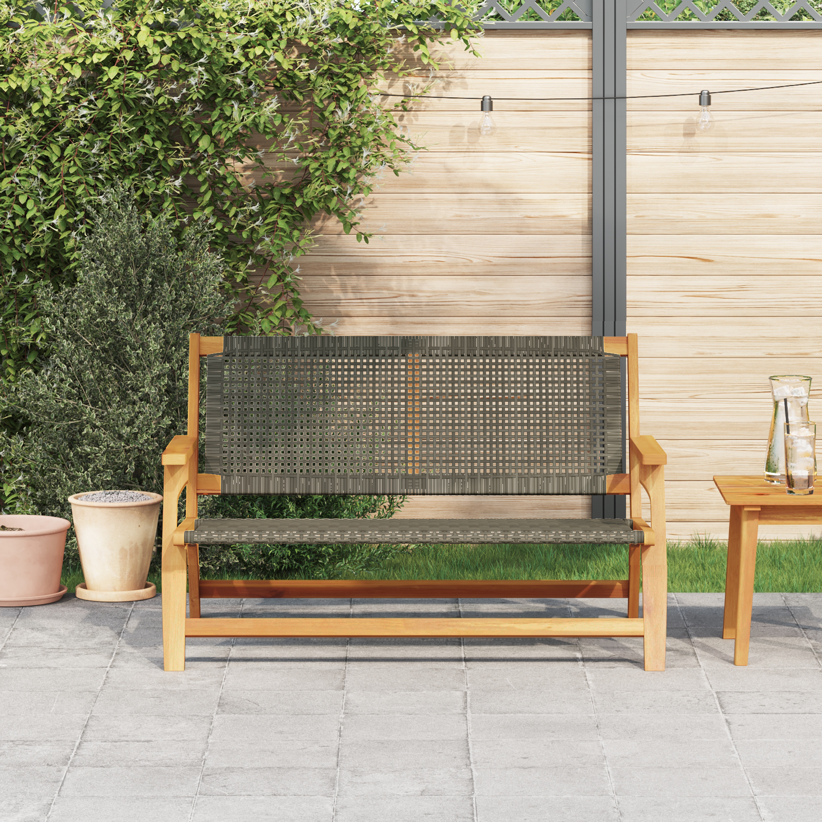 Garden Bench Grey 122x76x73.5 cm Solid Wood Acacia - Image 3