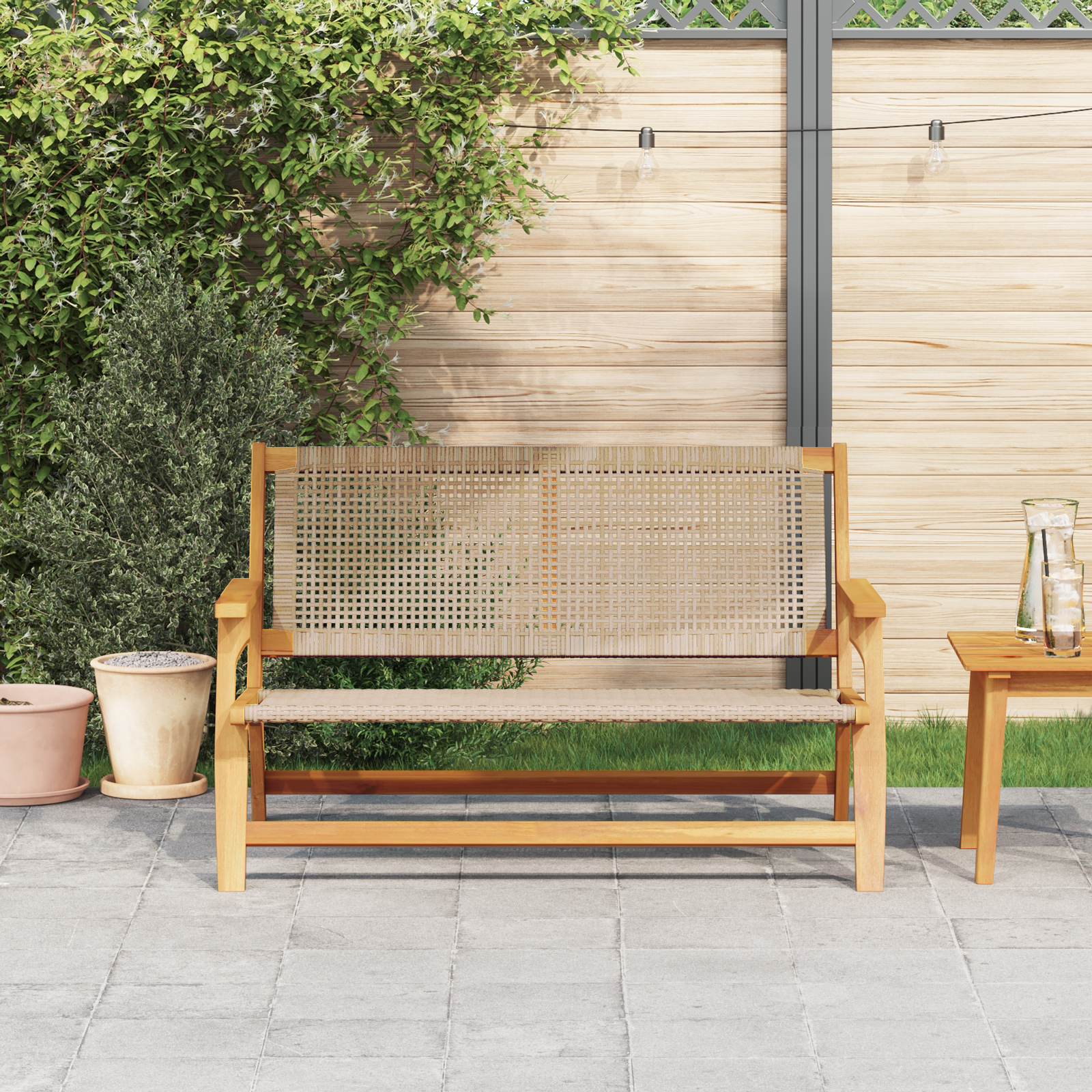 Пейка за градина  Бежова 122x76x73.5 см Масивна акациева дървесина - Image 3