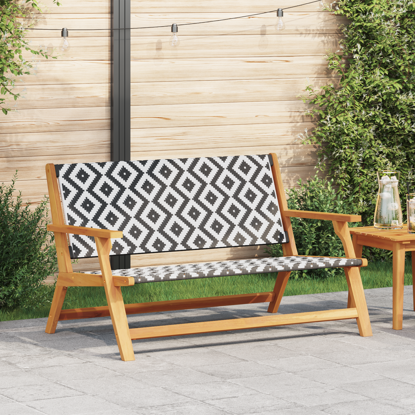 Garden Bench Black and White 122x76x73.5 cm Solid Wood Acacia