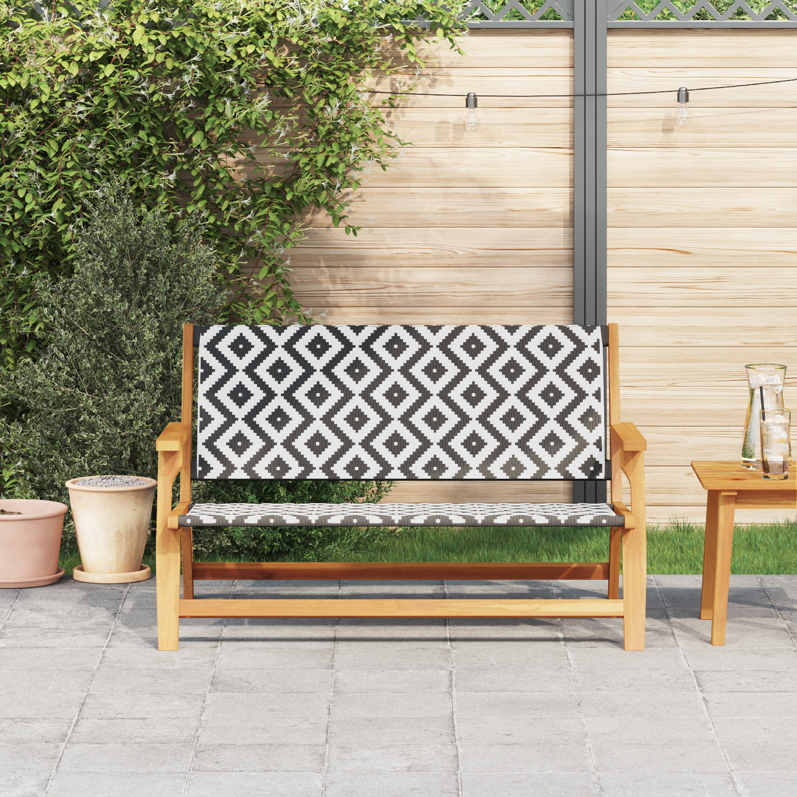 Garden Bench Black and White 122x76x73.5 cm Solid Wood Acacia - Image 3