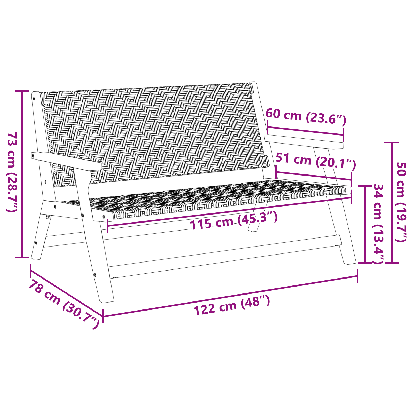 Garden Bench Black and White 122x76x73.5 cm Solid Wood Acacia - Image 10