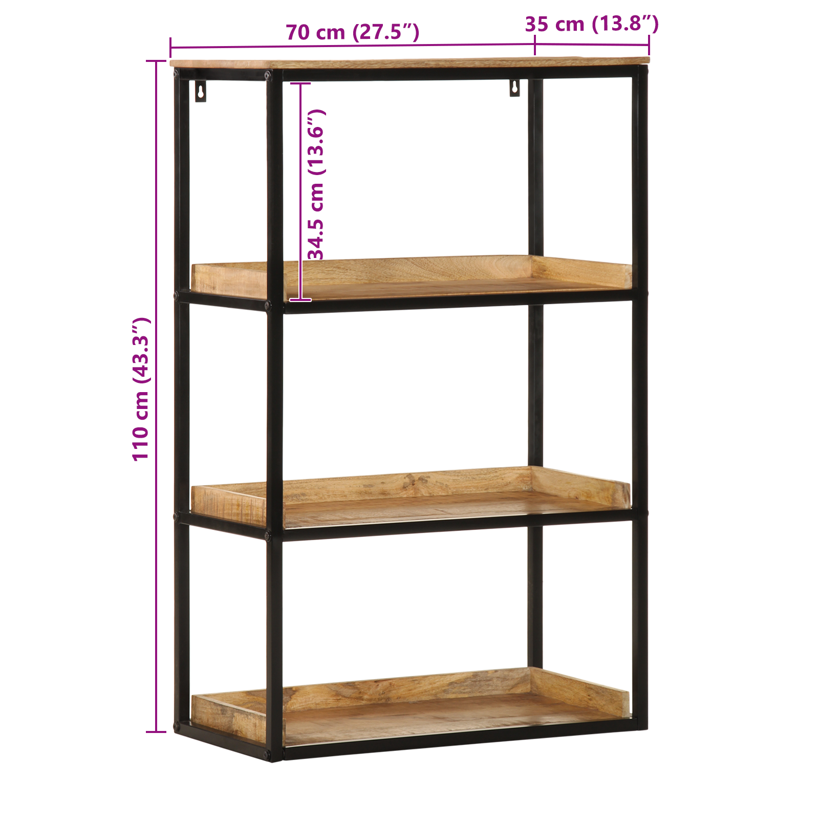 Bookcase 70x35x110 cm Solid Wood Rough Mango - Image 10