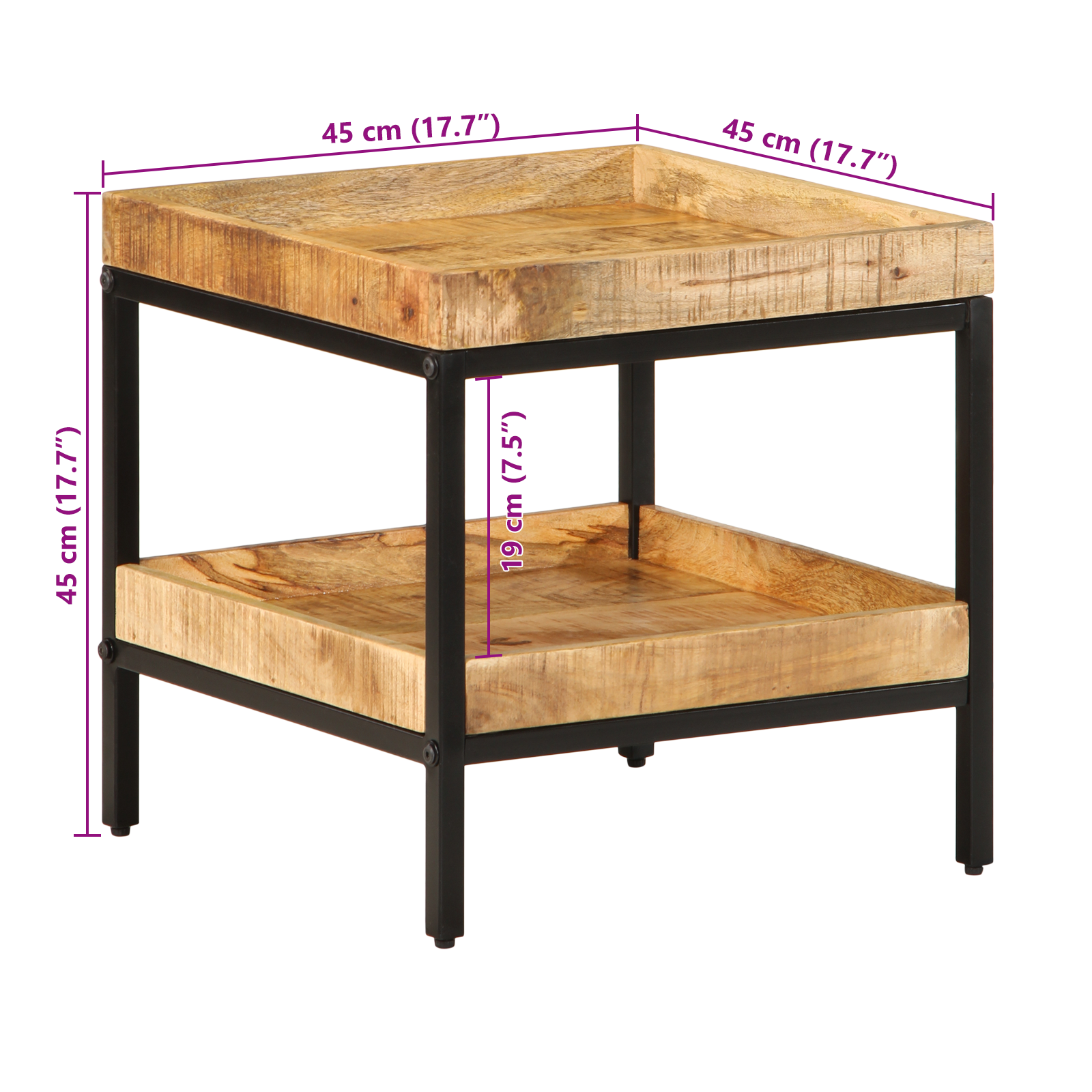 Side Table 45x45x45 cm Solid Wood Rough Mango - Image 9