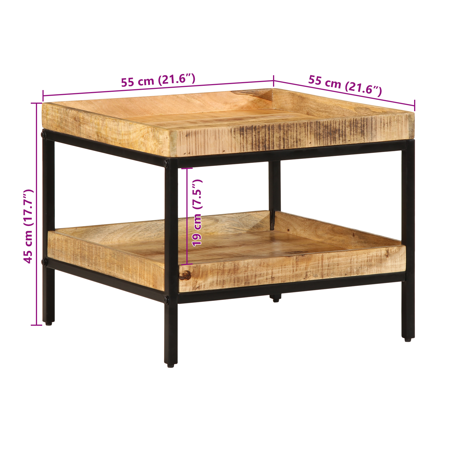 Side Table 55x55x45 cm Solid Wood Rough Mango - Image 9