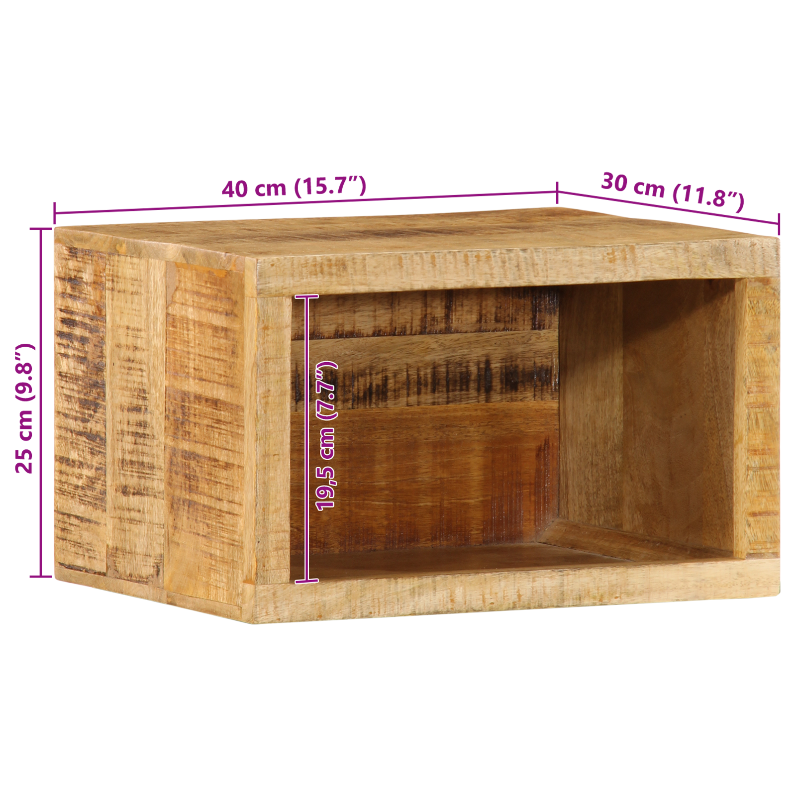 Wall-mounted Bedside Cabinet 40x30x25 cm Solid Wood Rough Mango - Image 9