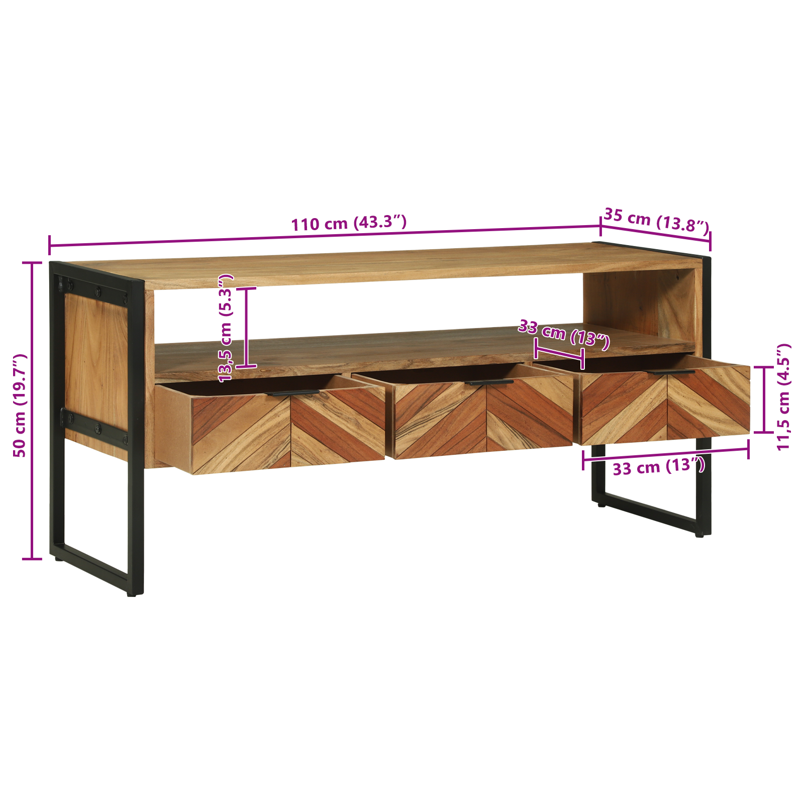 TV omarica Rjava 100 x 35 x 50 cm Masiven les akacije - slika 13