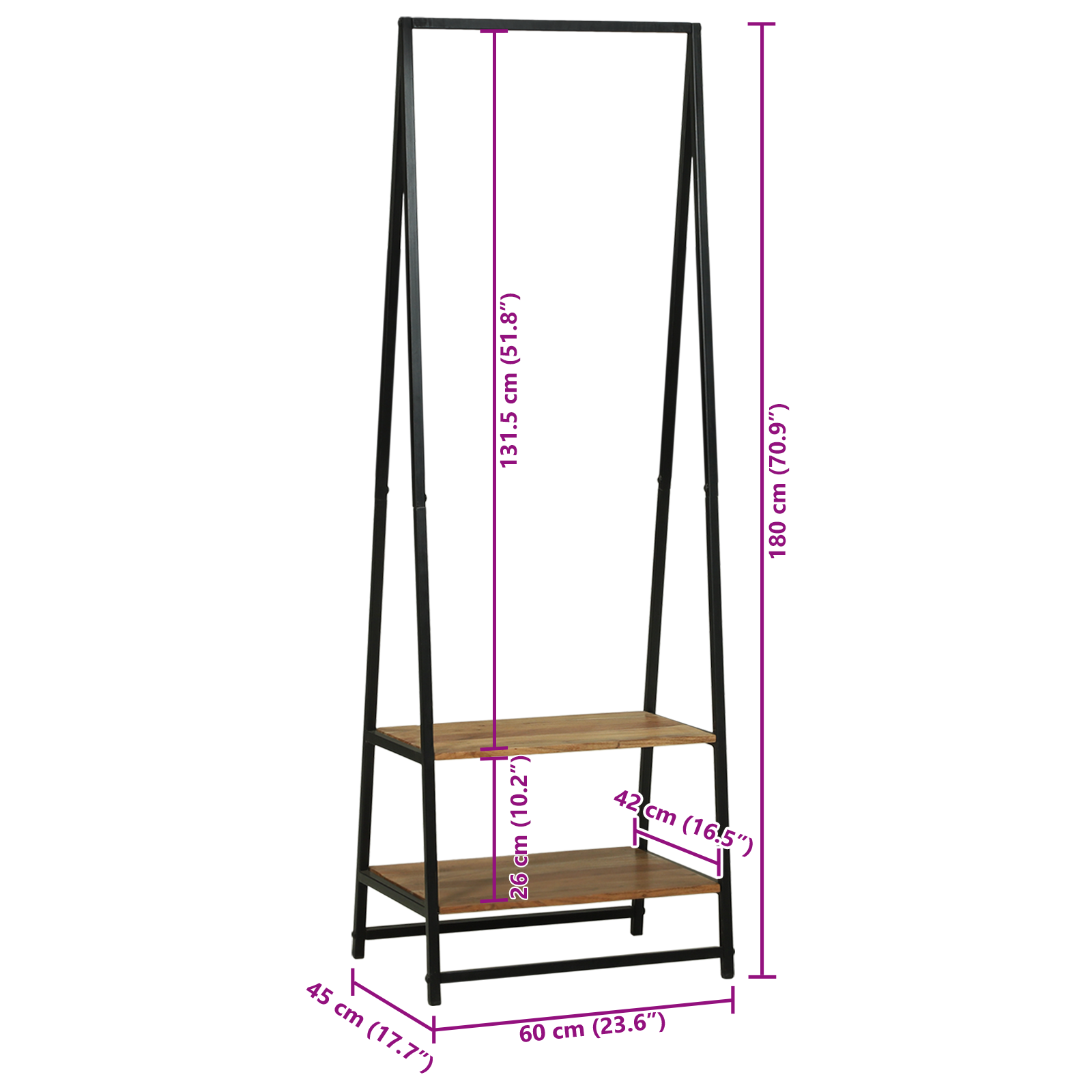 Clothes Rack 60x45x180 cm Solid Wood Acacia - Image 10