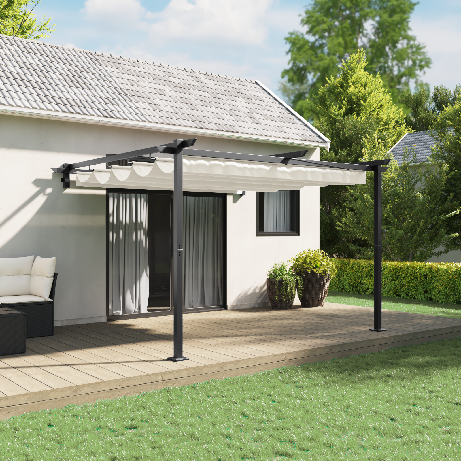 Wandgemonteerde Pergola Crème 3 x 3 m Staal