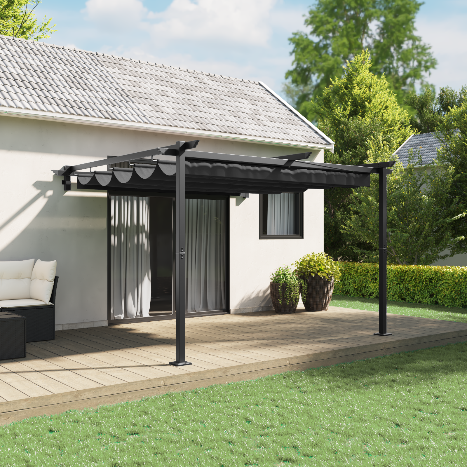 Wandgemonteerde Pergola Antraciet 3 x 3 m Staal