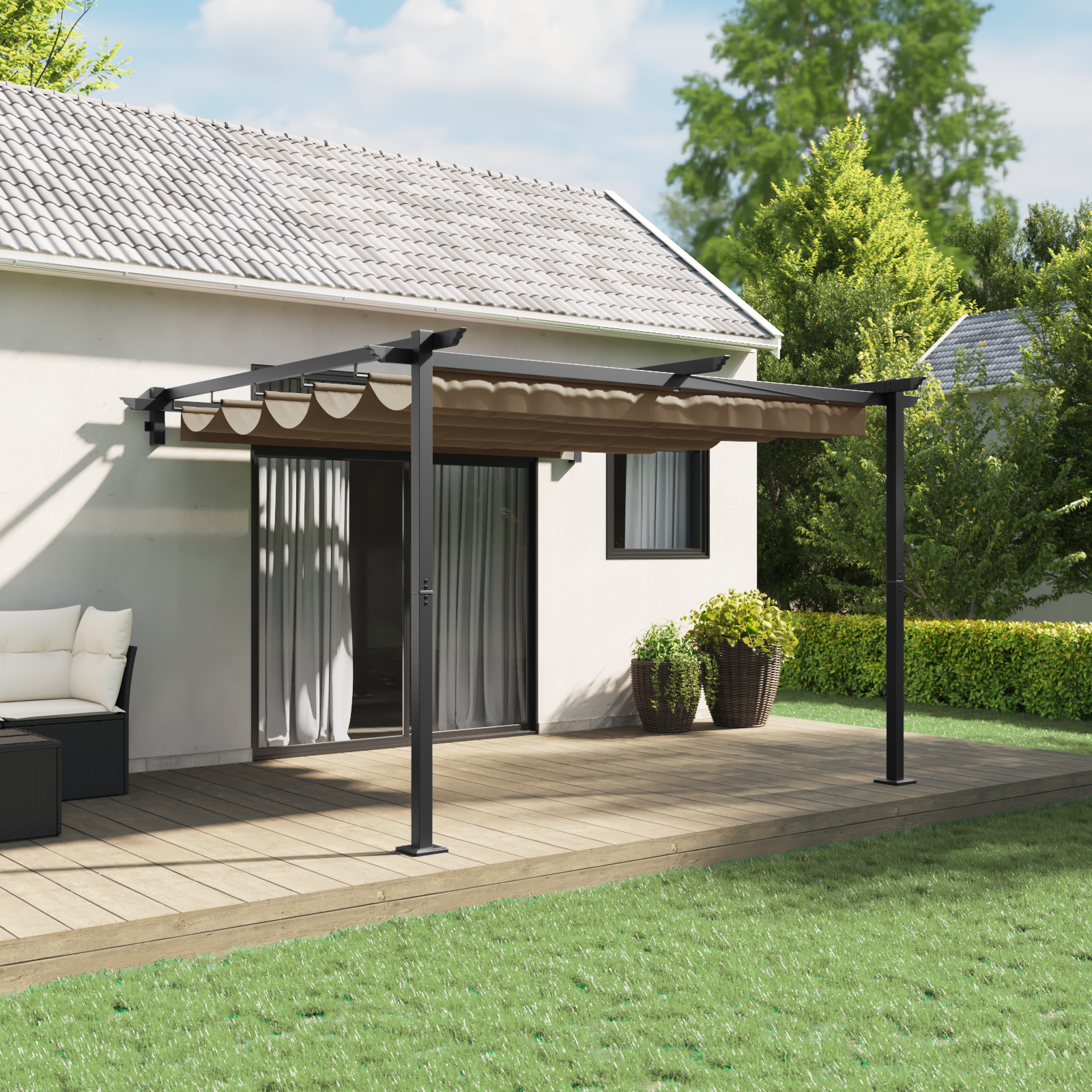 Wandgemonteerde Pergola Taupe 3 x 3 m Staal