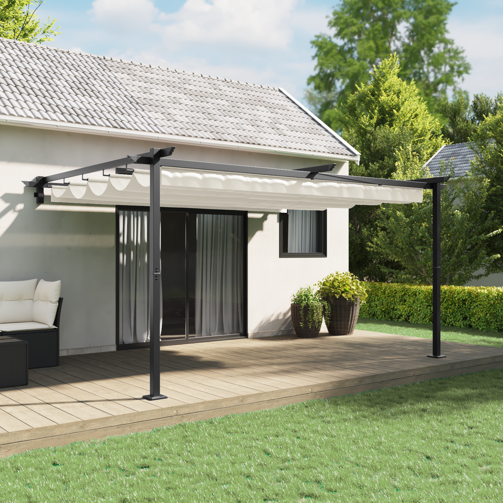 Wandgemonteerde Pergola Crème 3 x 4 m Staal