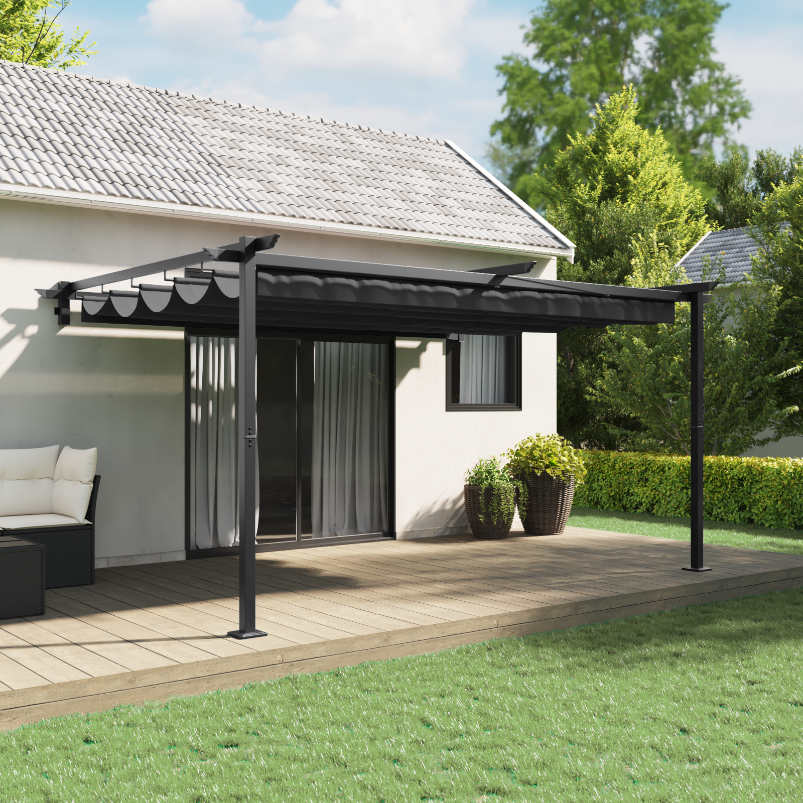 Wandgemonteerde Pergola Antraciet 3 x 4 m Staal