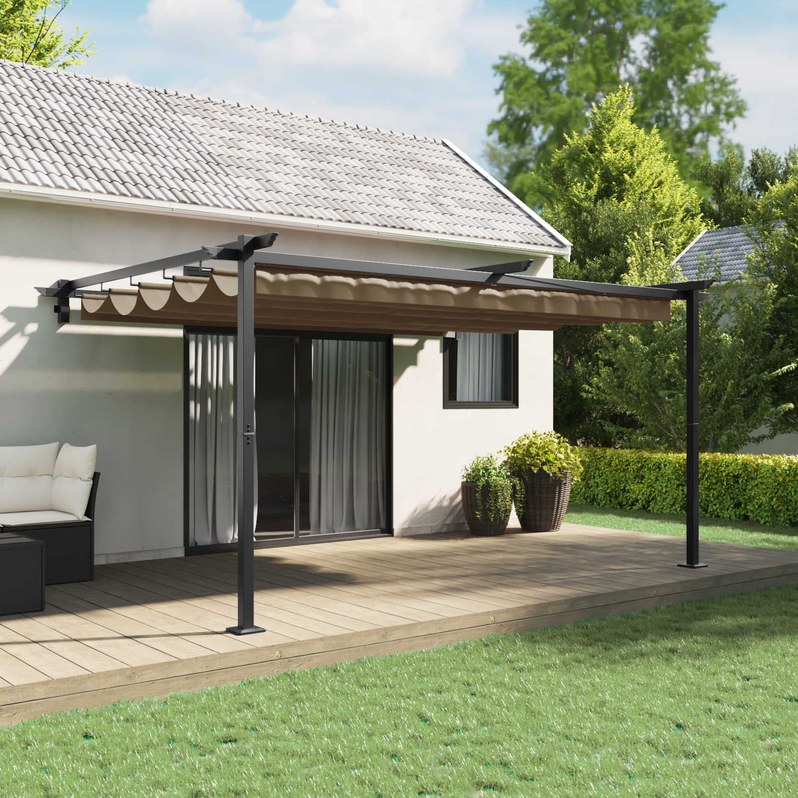 Wandgemonteerde Pergola Taupe 3 x 4 m Staal