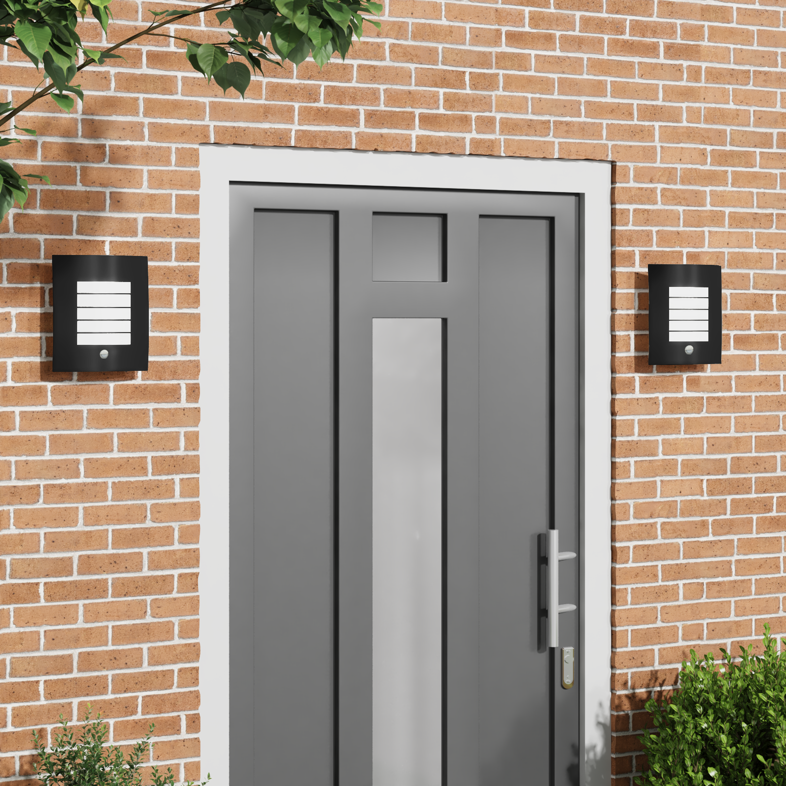 Buiten wandlampen met sensor 2 stuks zwart RVS IP44