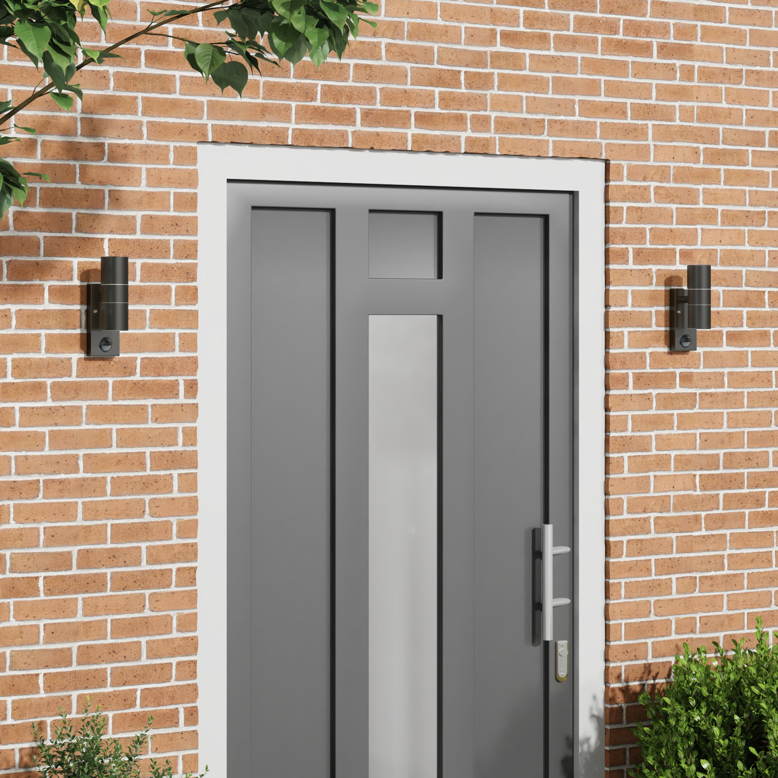 Outdoor Wall Lights with Sensor 2 pcs Black Stainless Steel IP44