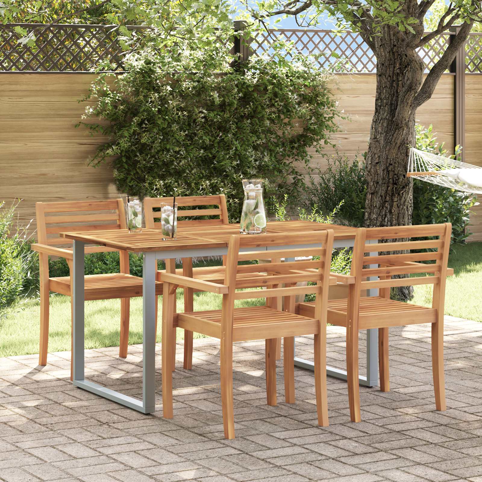 Tuintafel 140x80x75 cm staal en massief acaciahout grijs