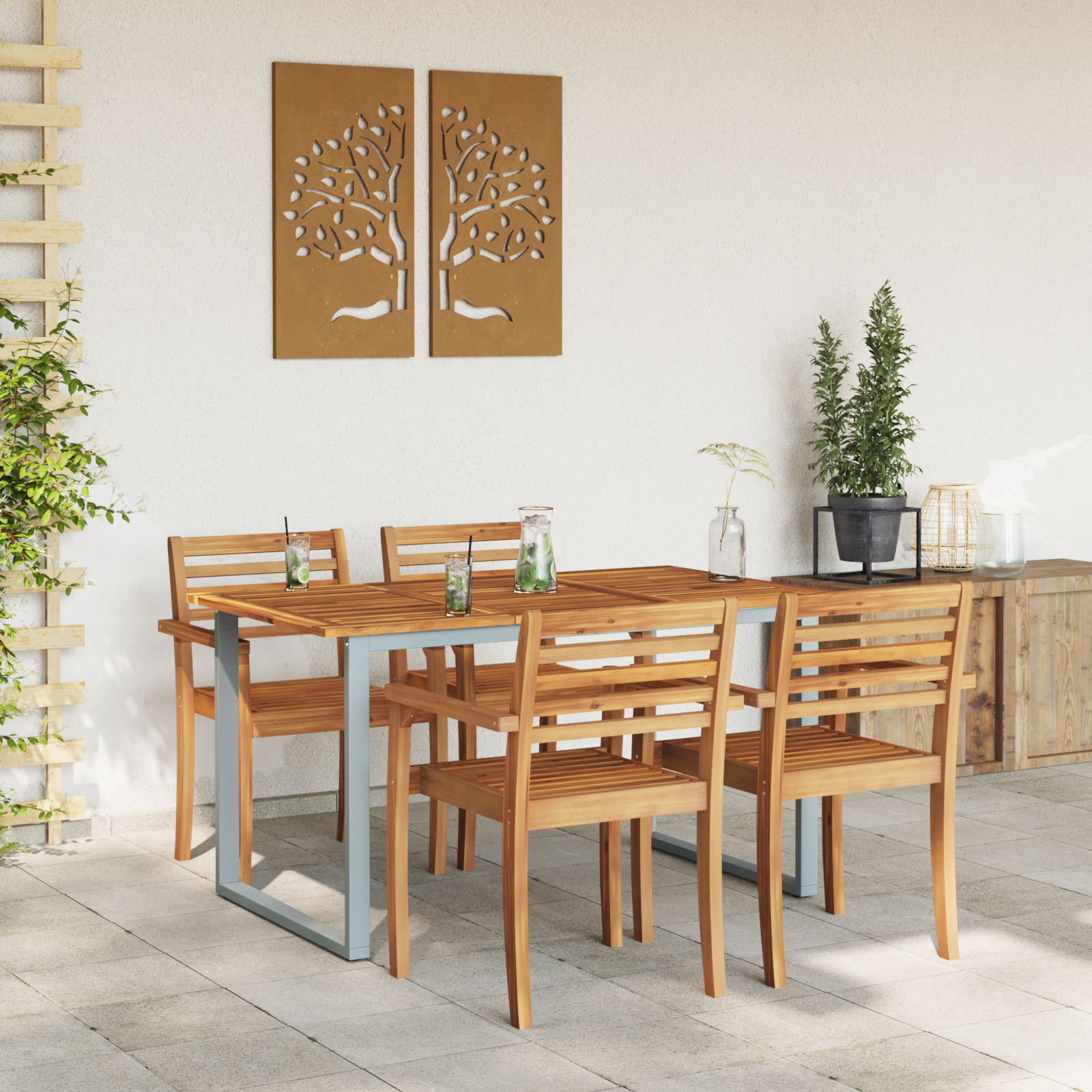 Outdoor Dining Table Grey 140x80x75 cm Steel&Solid Wood Acacia - Image 4