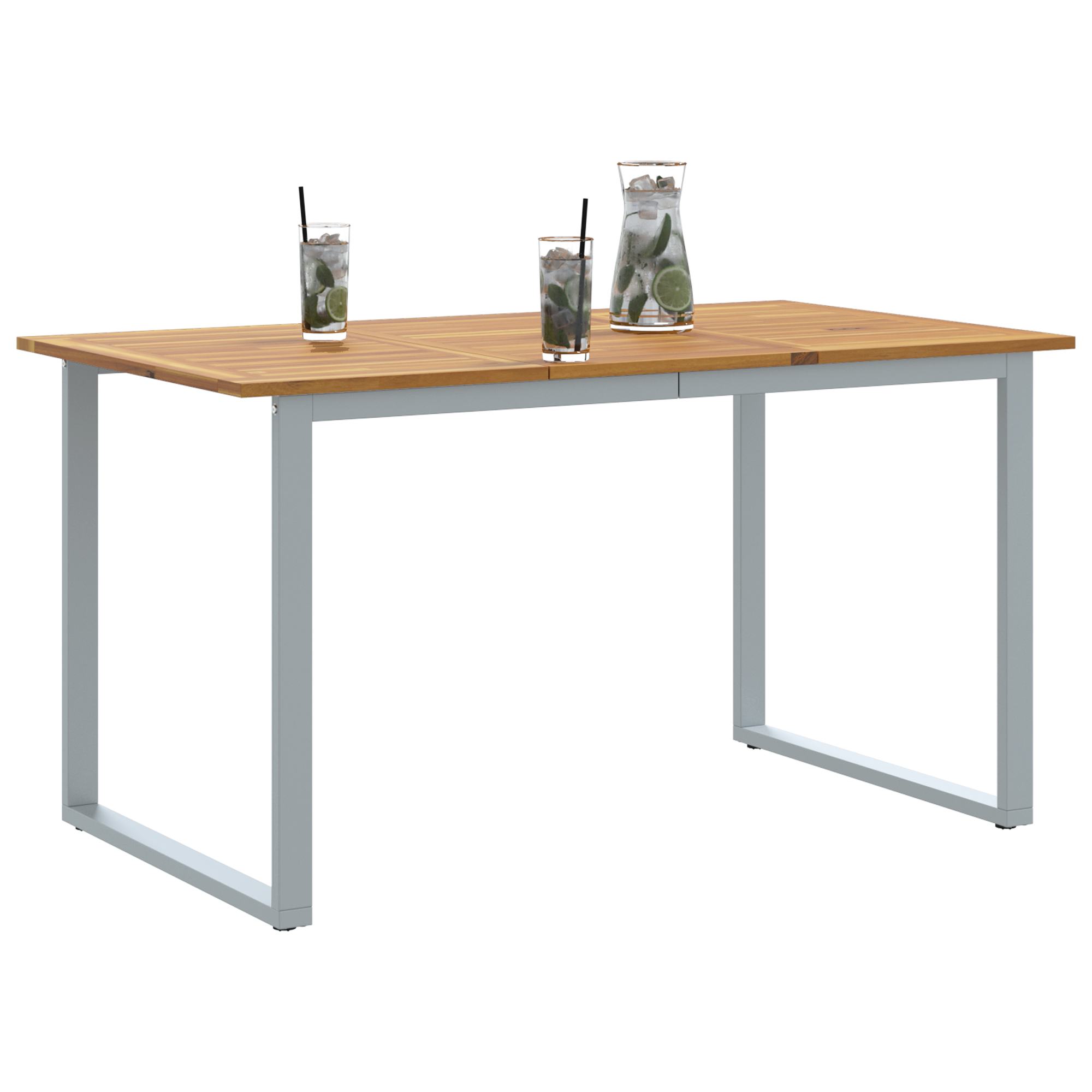 Outdoor Dining Table Grey 140x80x75 cm Steel&Solid Wood Acacia - Image 3