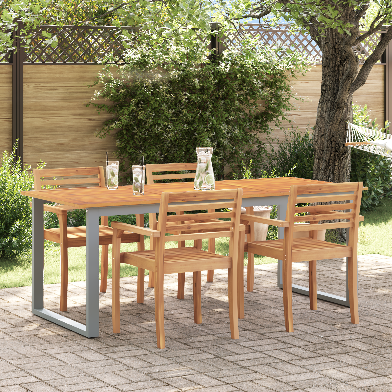 Tuintafel 160x80x75 cm staal en massief acaciahout grijs