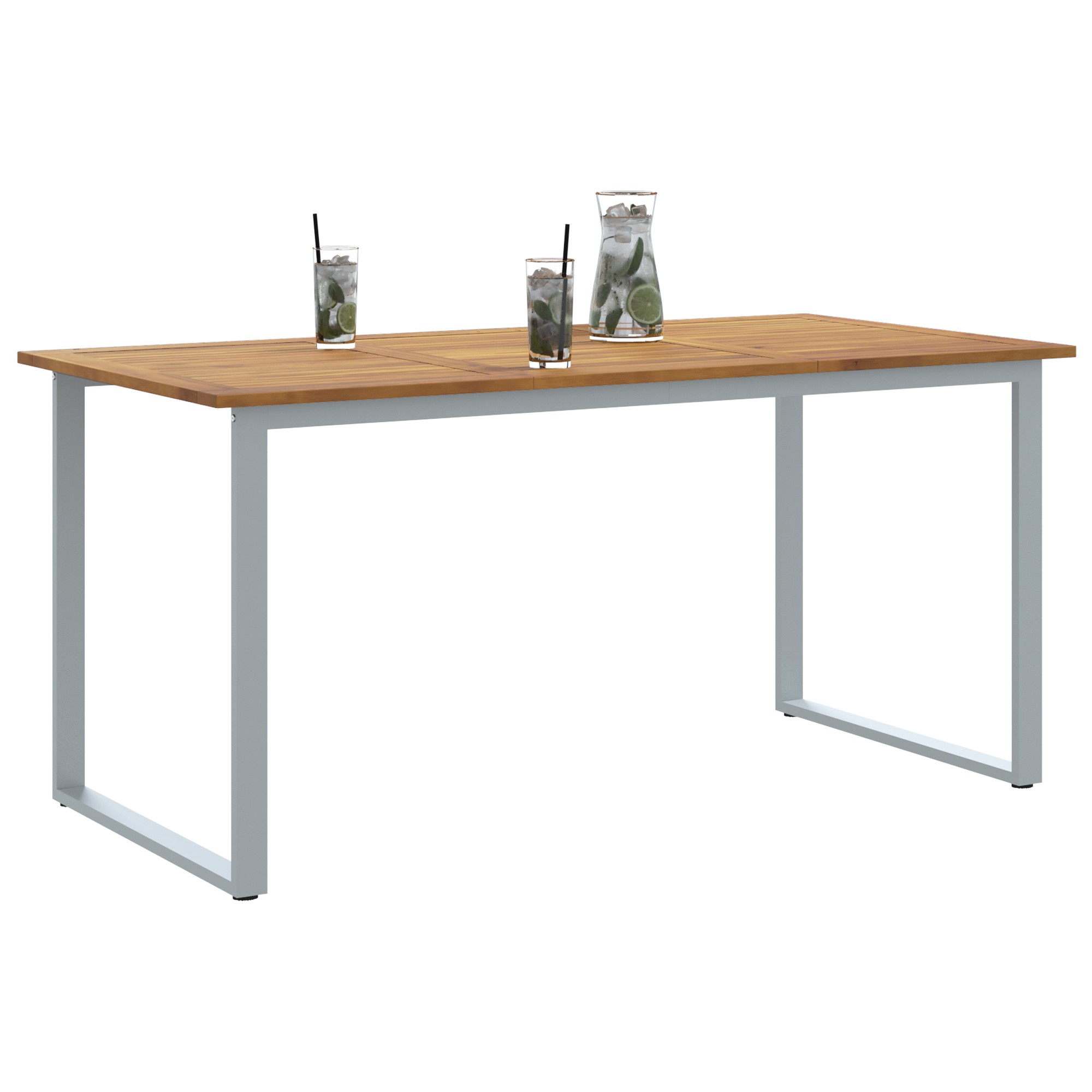 Outdoor Dining Table Grey 160x80x75 cm Steel&Solid Wood Acacia - Image 3