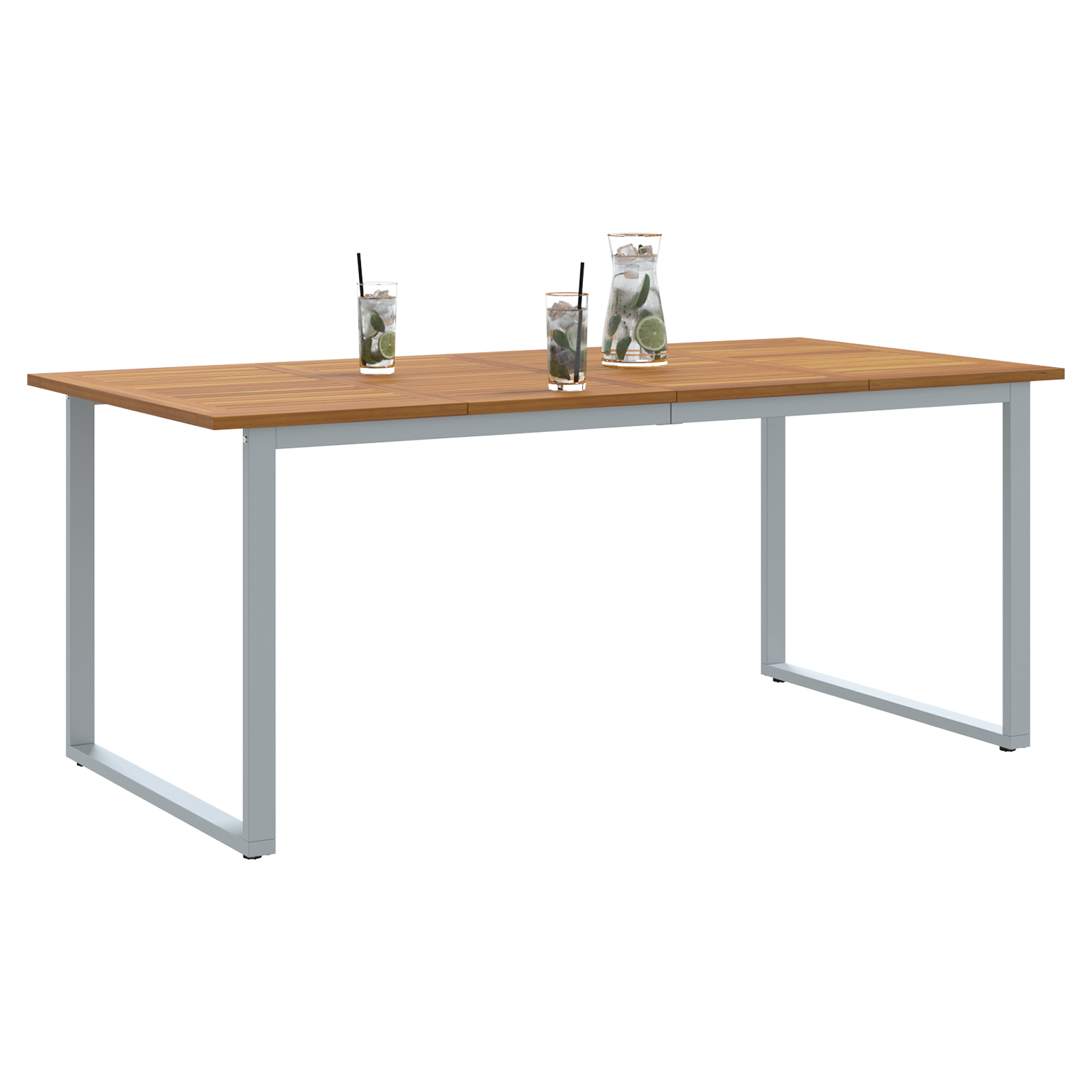 Outdoor Dining Table Grey 180x90x75 cm Steel&Solid Wood Acacia - Image 3