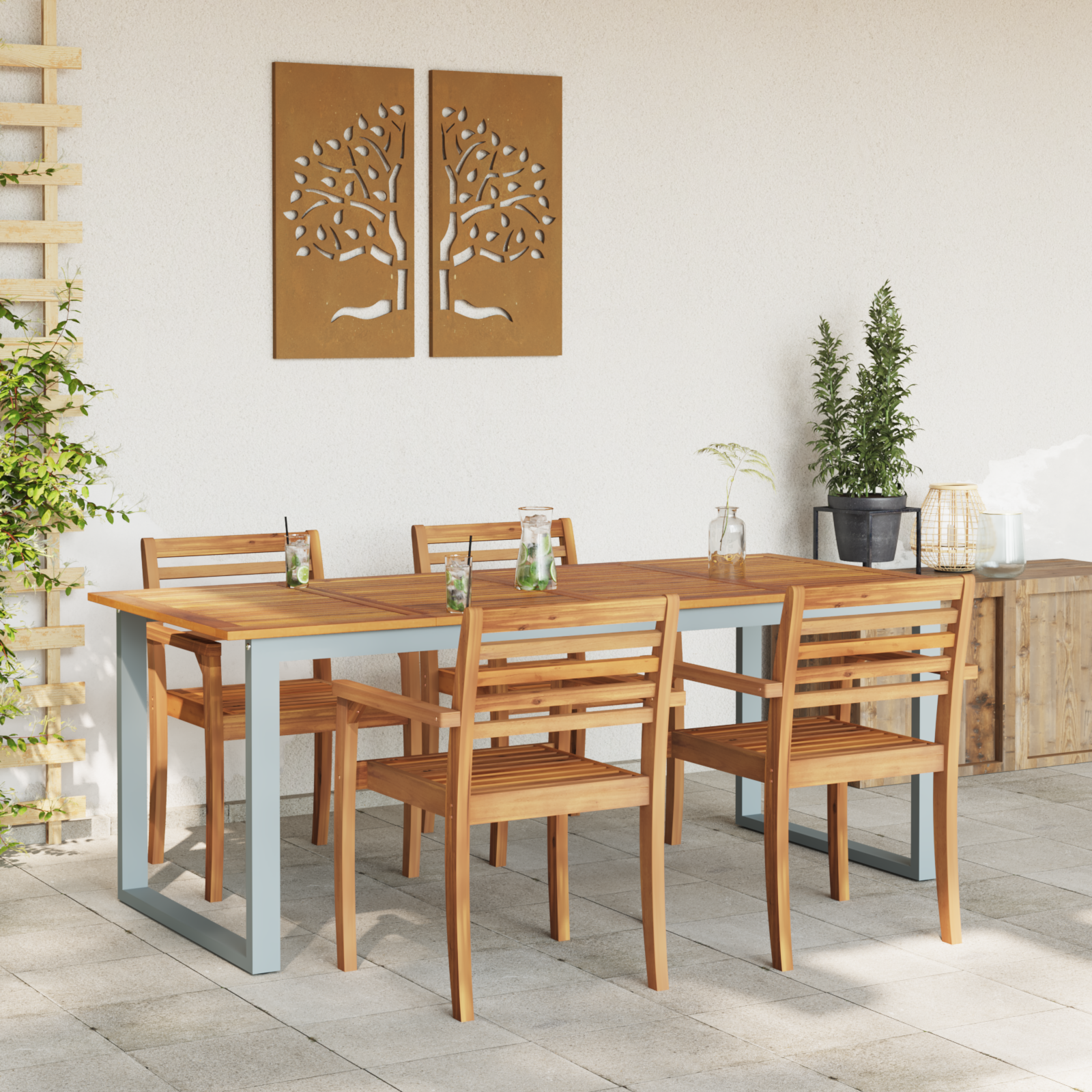 Outdoor Dining Table Grey 200x90x75 cm Steel&Solid Wood Acacia - Image 4