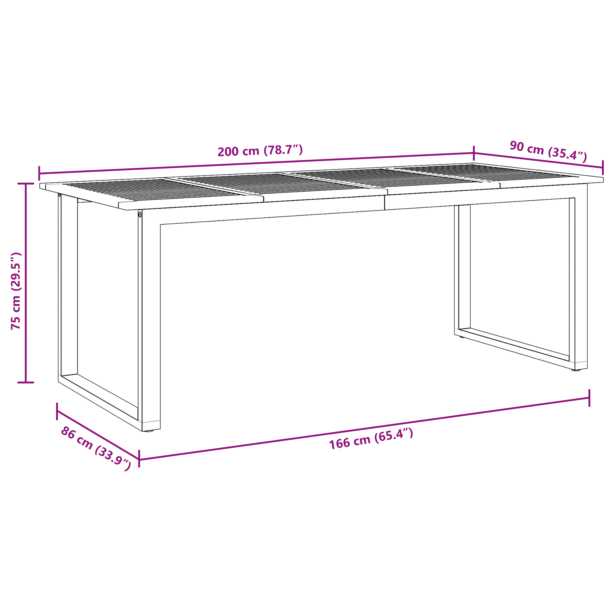 Outdoor Dining Table Grey 200x90x75 cm Steel&Solid Wood Acacia - Image 10