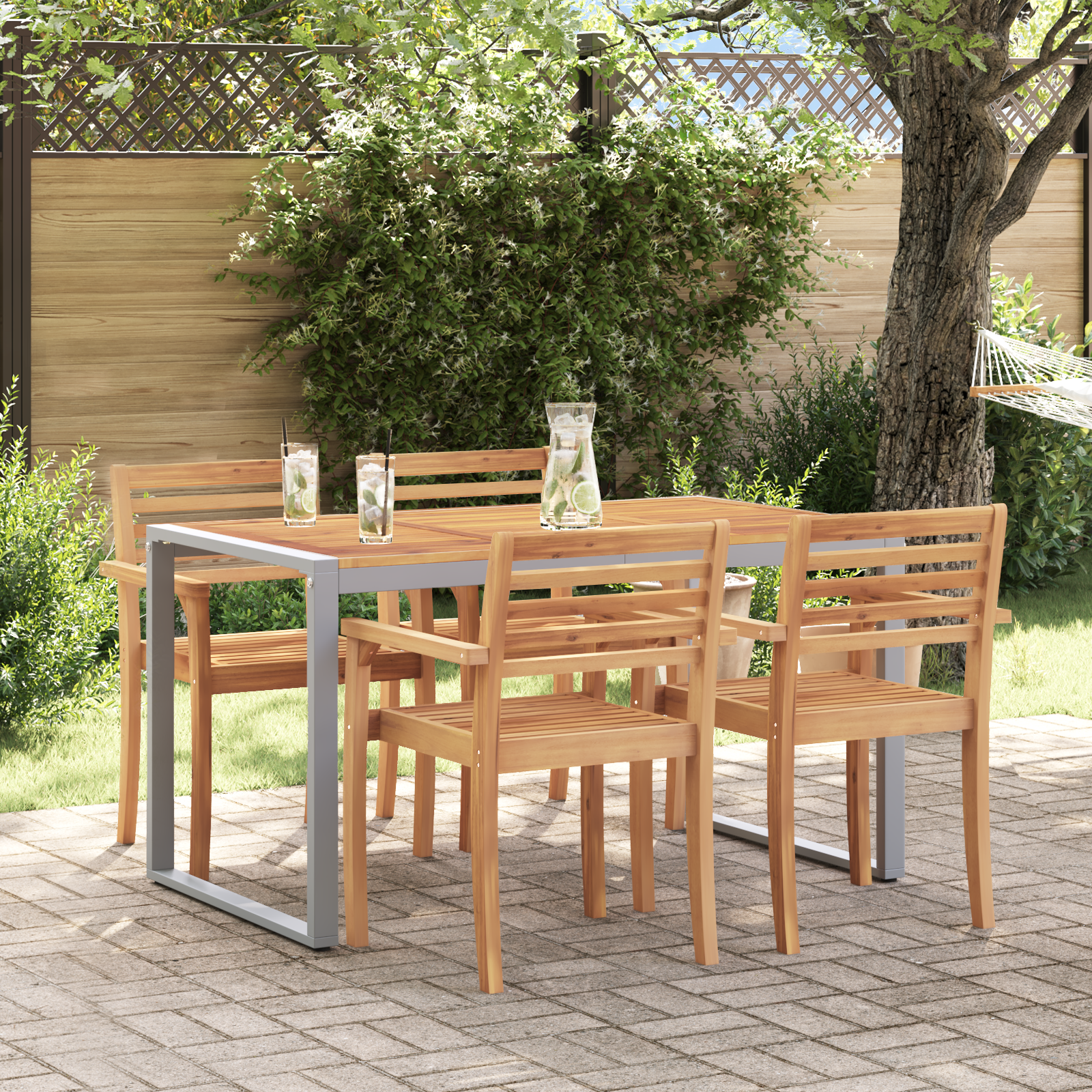Tuintafel 140x80x75 cm staal en massief acaciahout grijs