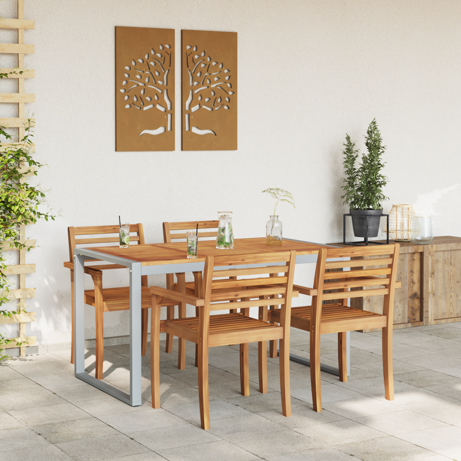 Outdoor Dining Table Grey 140x80x75 cm Steel&Solid Wood Acacia - Image 4