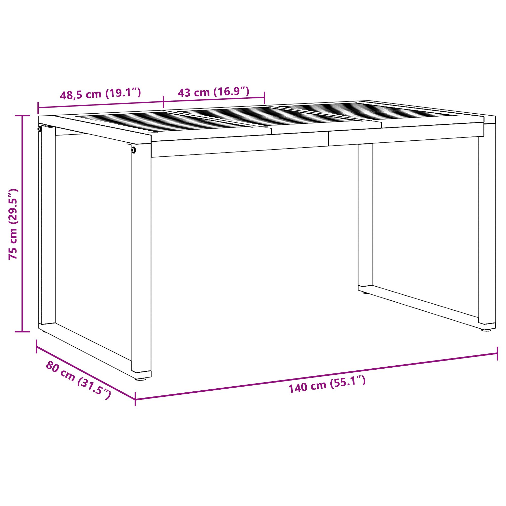 Outdoor Dining Table Grey 140x80x75 cm Steel&Solid Wood Acacia - Image 10