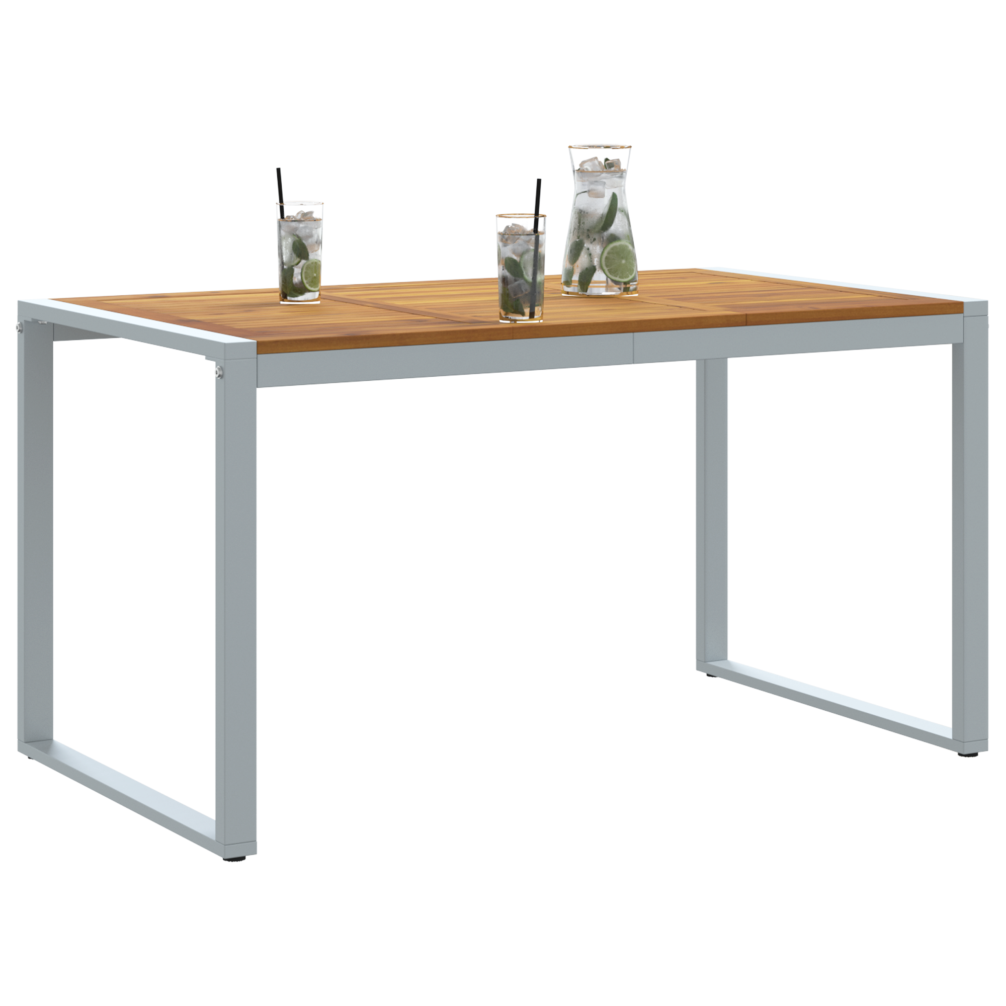 Outdoor Dining Table Grey 140x80x75 cm Steel&Solid Wood Acacia - Image 3
