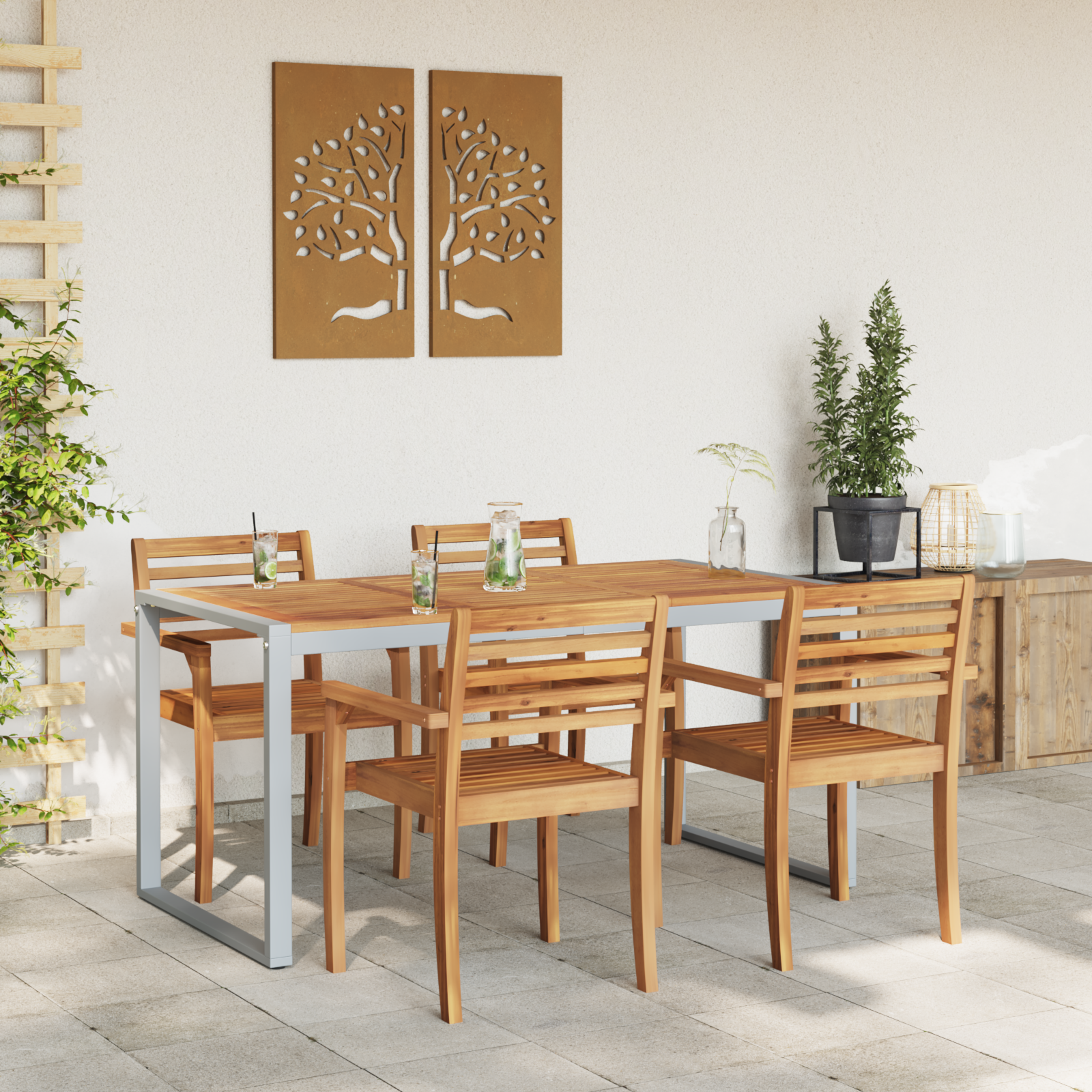 Tuintafel 160x80x75 cm staal en massief acaciahout grijs