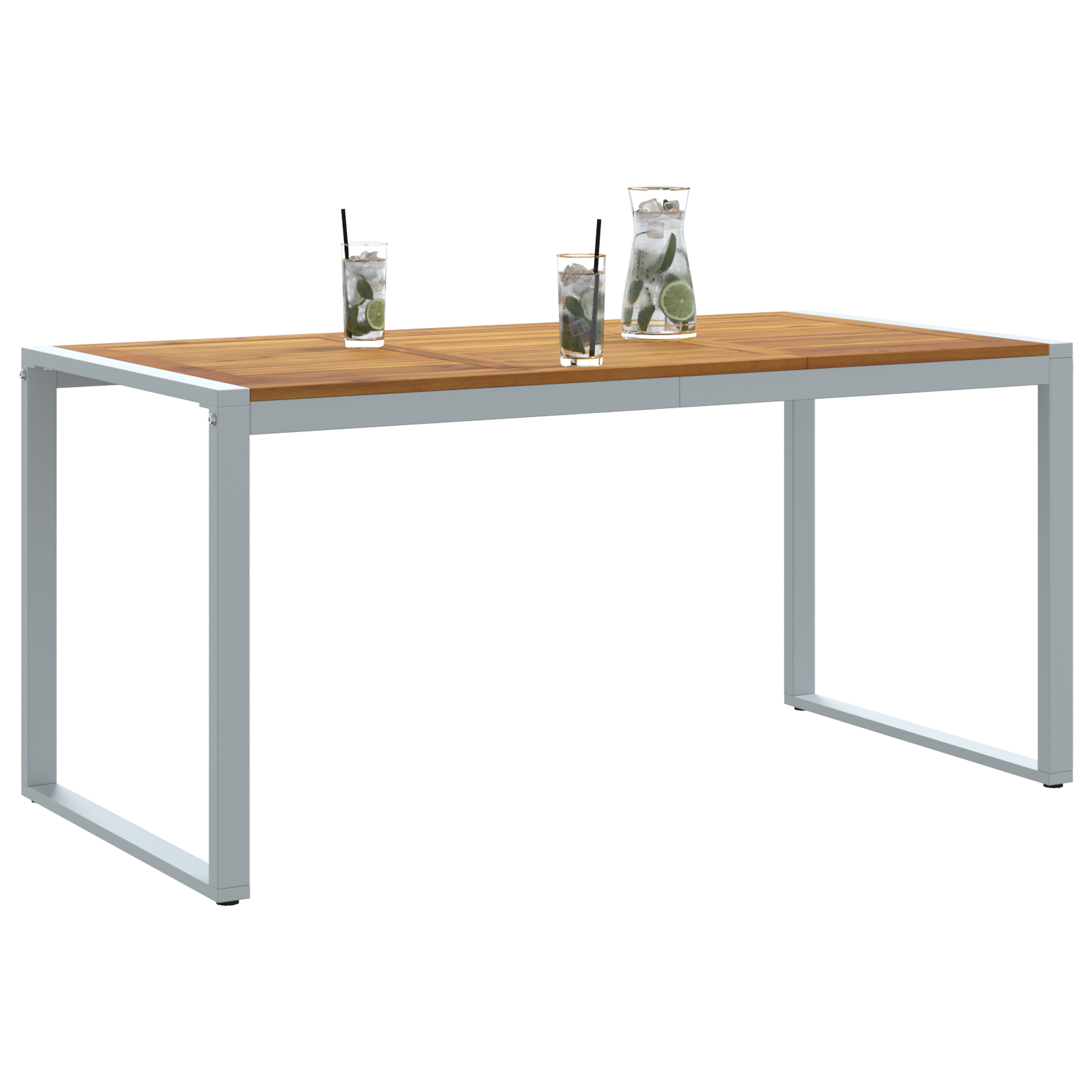 Outdoor Dining Table Grey 160x80x75 cm Steel&Solid Wood Acacia - Image 3