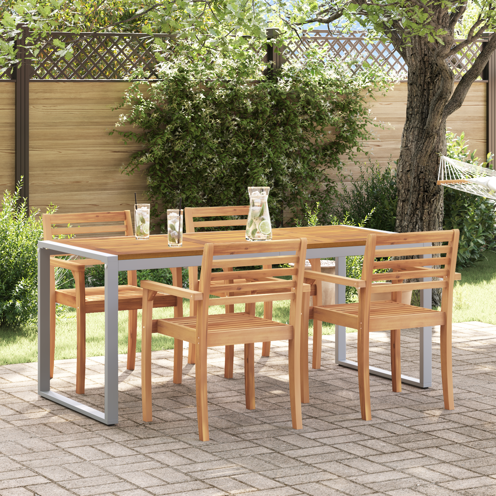 Tuintafel 180x90x75 cm staal en massief acaciahout grijs