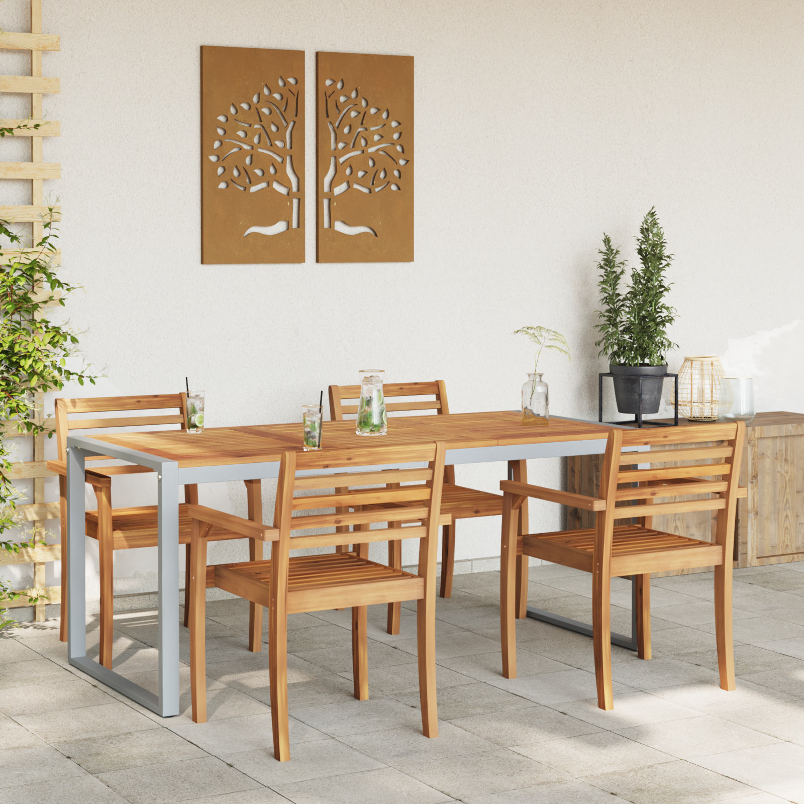 Outdoor Dining Table Grey 180x90x75 cm Steel&Solid Wood Acacia - Image 4