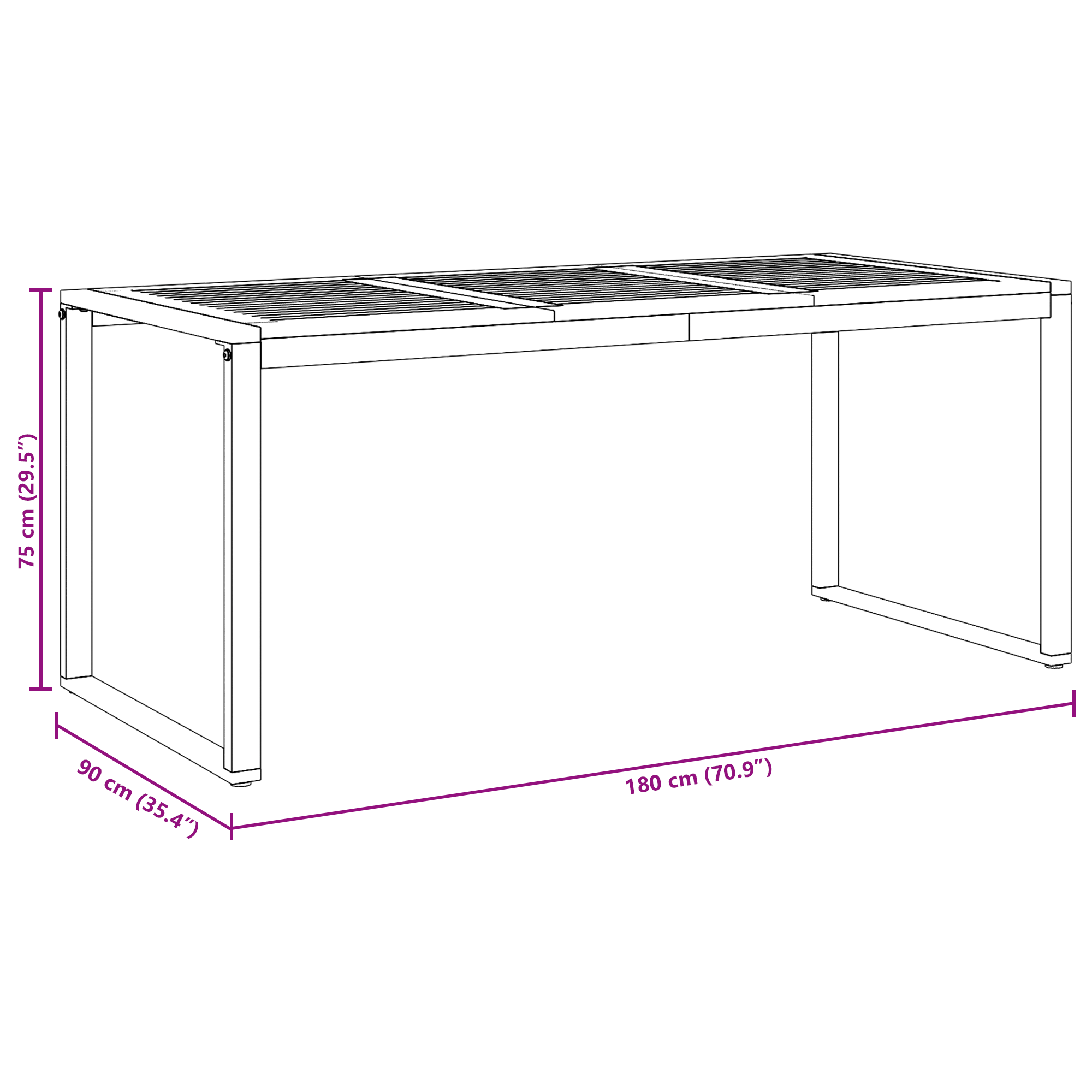 Outdoor Dining Table Grey 180x90x75 cm Steel&Solid Wood Acacia - Image 10