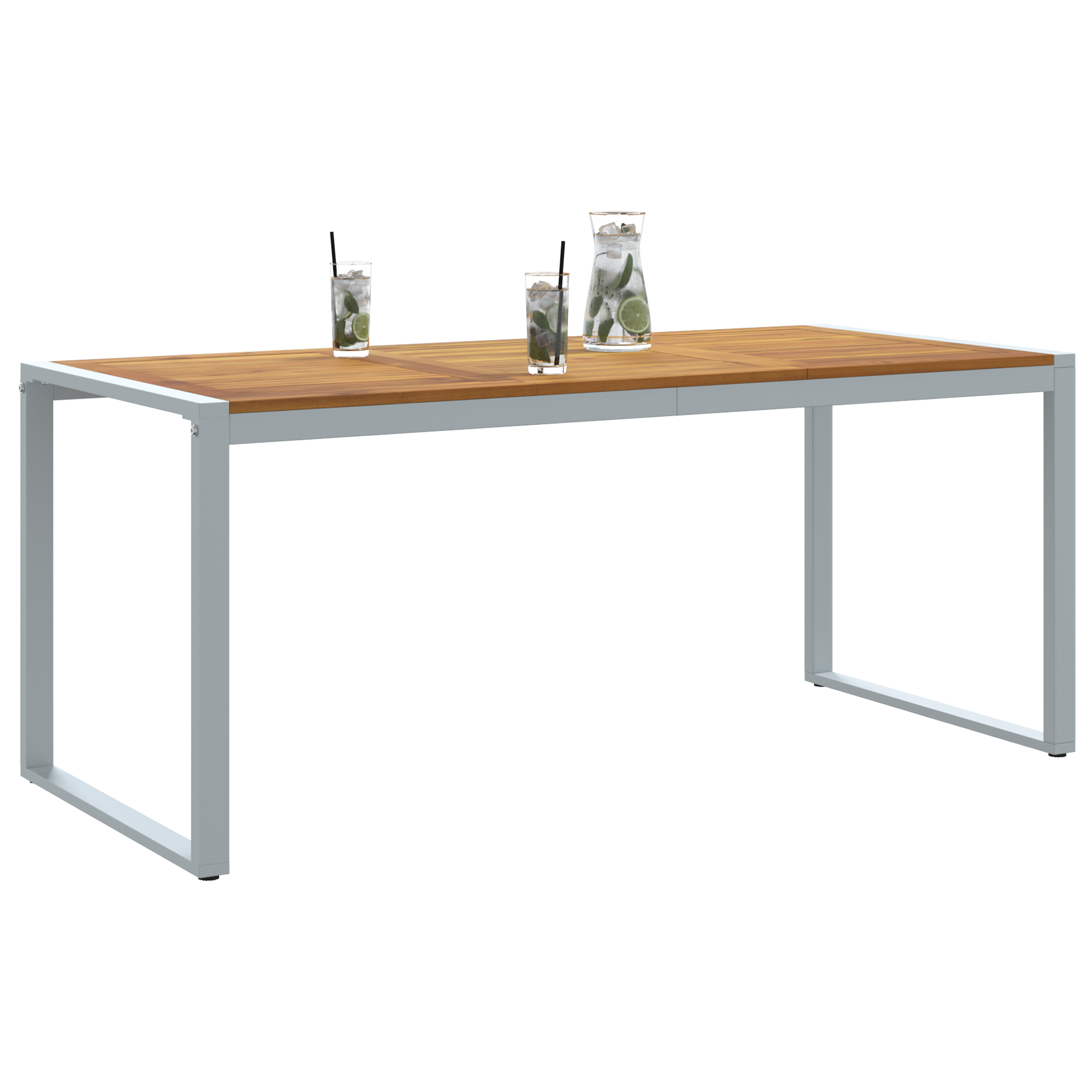 Outdoor Dining Table Grey 180x90x75 cm Steel&Solid Wood Acacia - Image 3