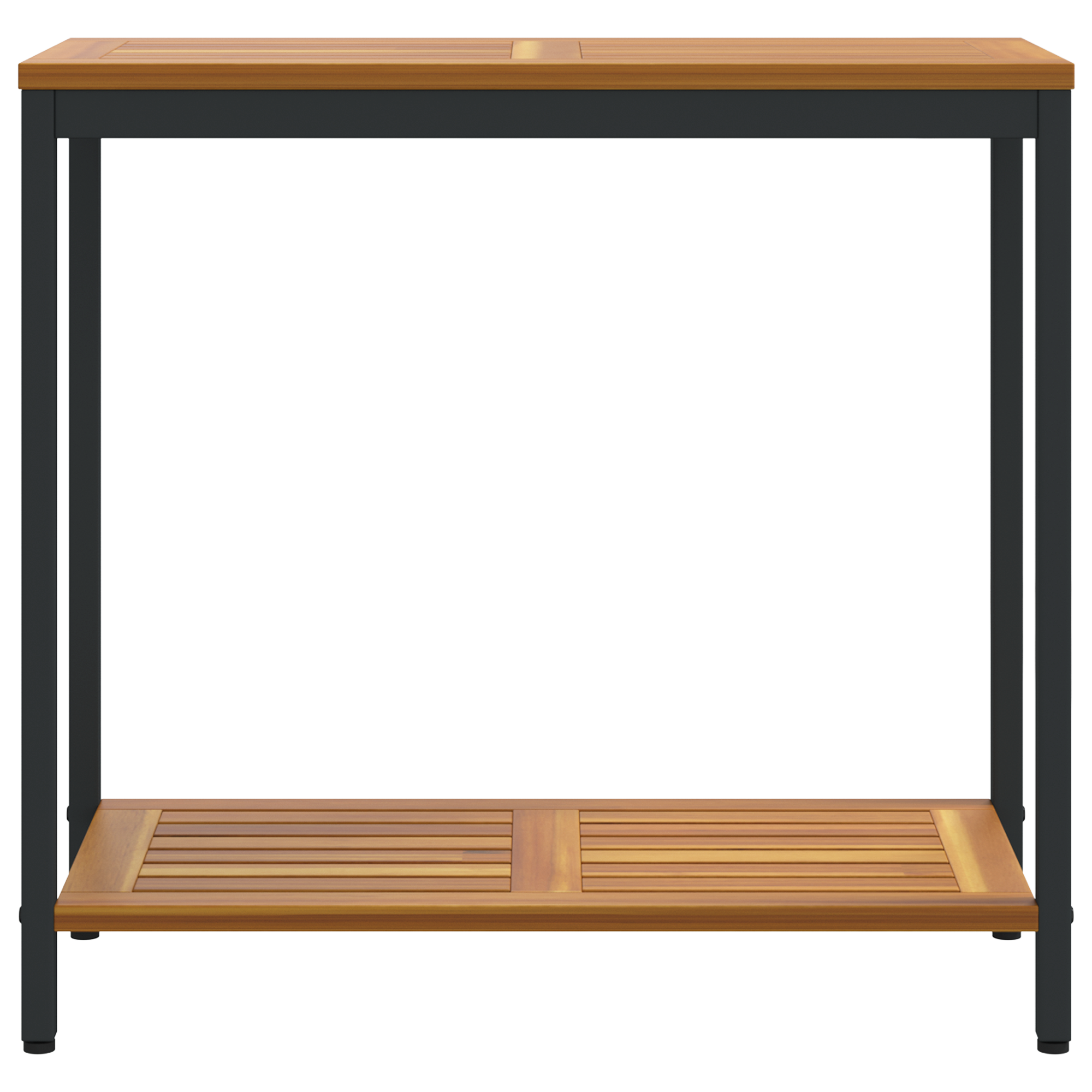 Outdoor Table Natural&Black 35x80x75 cm Solid Wood and Steel - Image 5