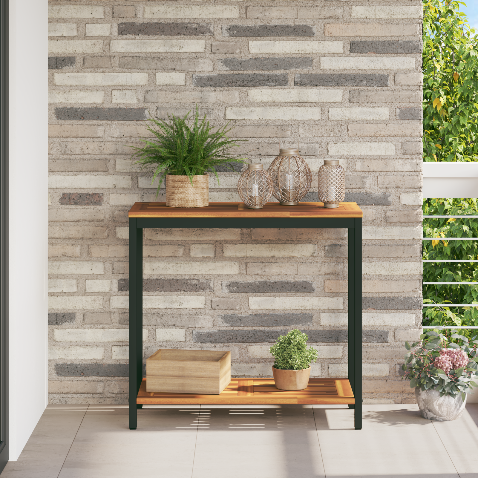 Buiten Tafel Natuurlijk & Zwart 35x80x75 cm Massief Hout en Staal