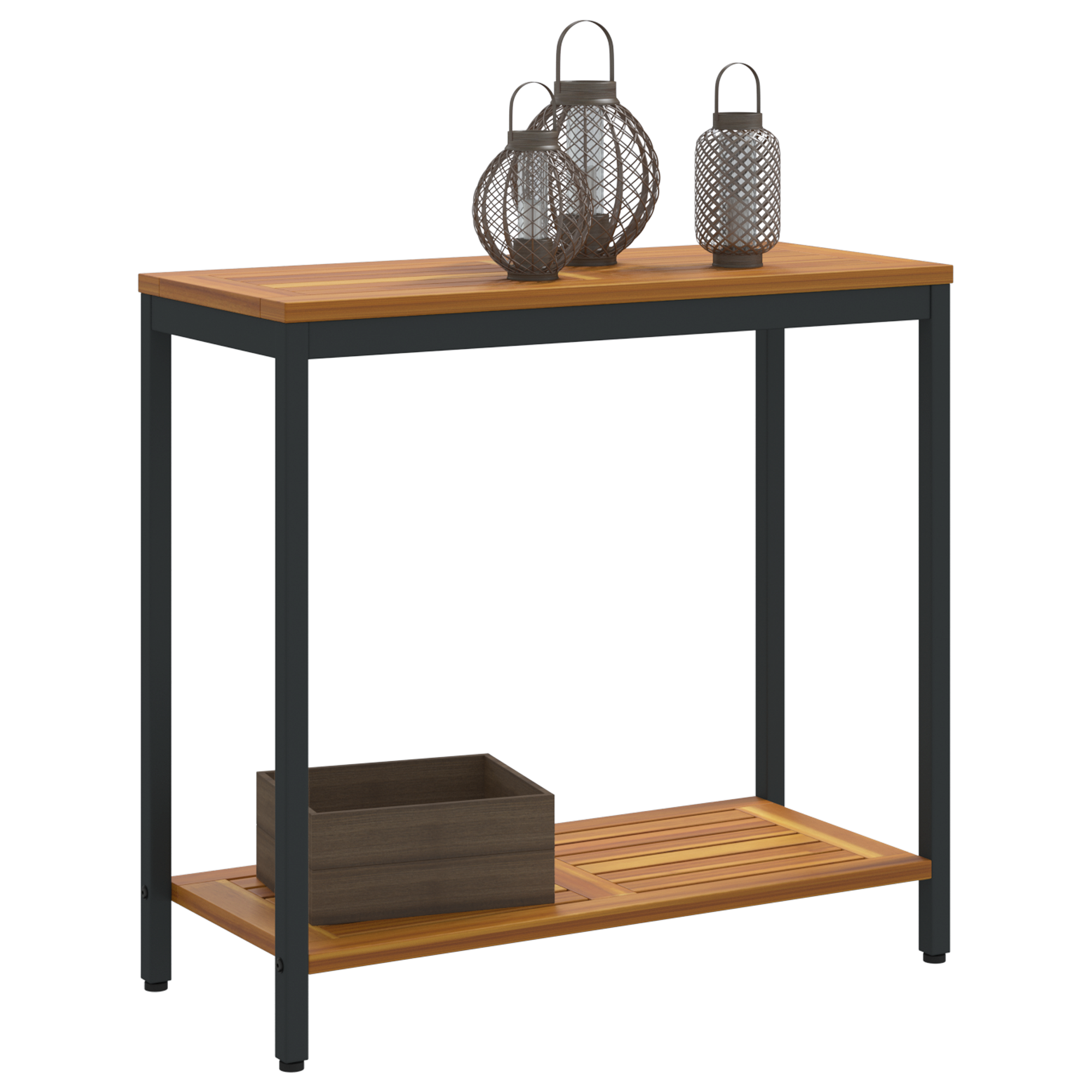 Outdoor Table Natural&Black 35x80x75 cm Solid Wood and Steel - Image 3