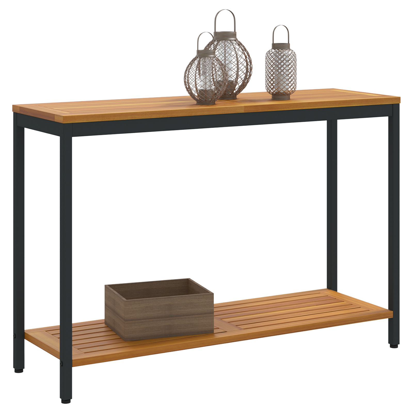 Outdoor Table Natural&Black 35x110x75 cm Solid Wood and Steel - Image 3