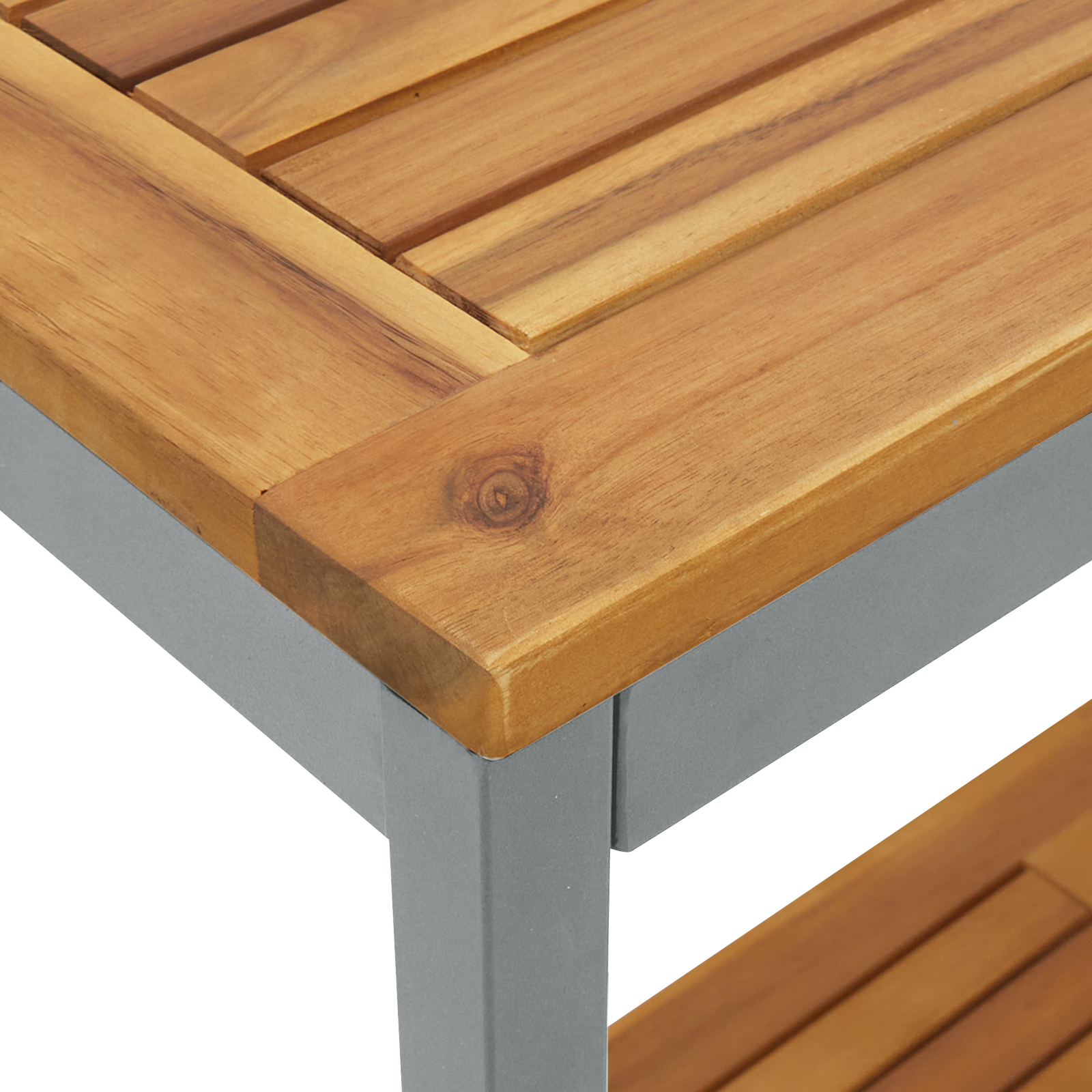 Outdoor Table Natural&Grey 35x80x75 cm Solid Wood and Steel - Image 8