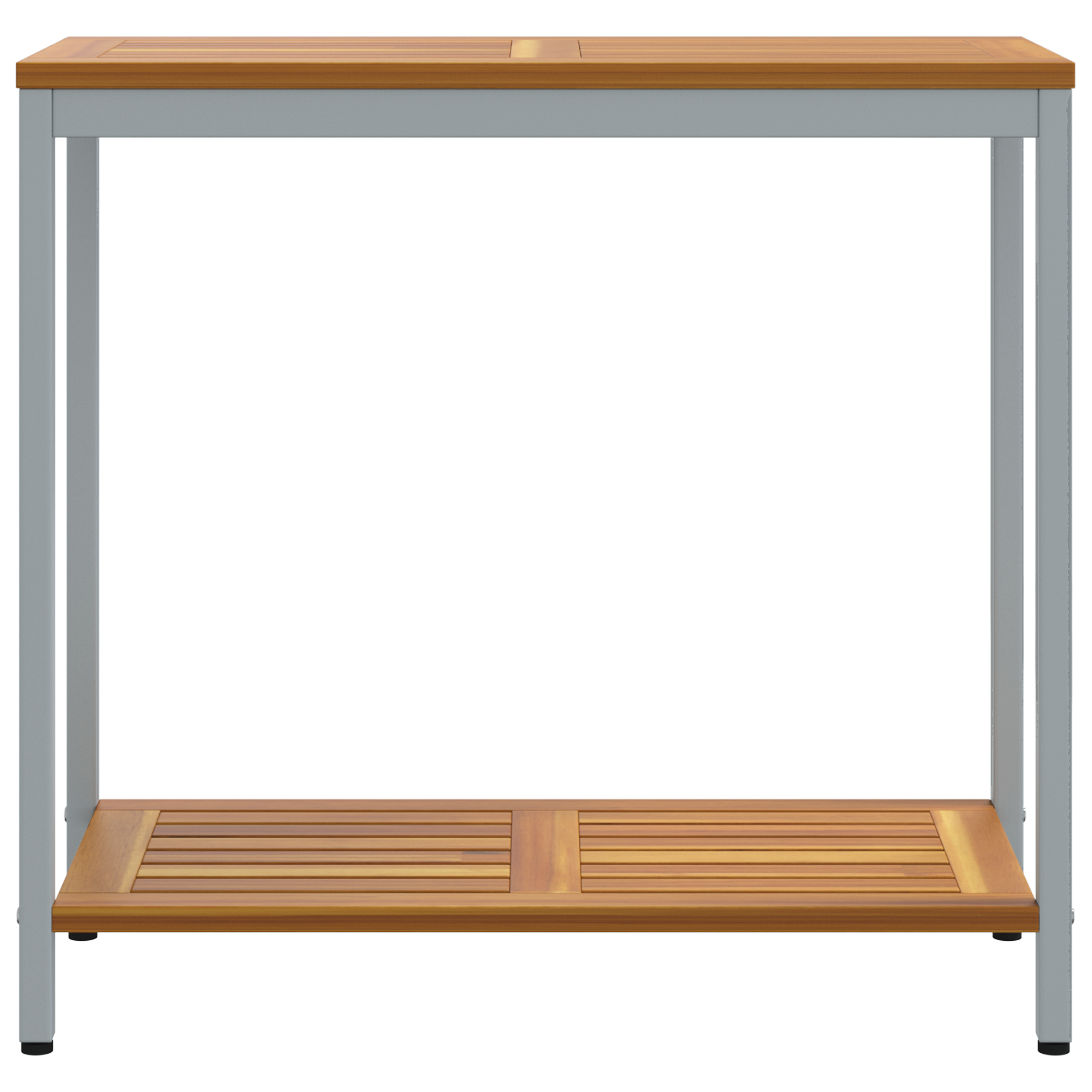 Outdoor Table Natural&Grey 35x80x75 cm Solid Wood and Steel - Image 5