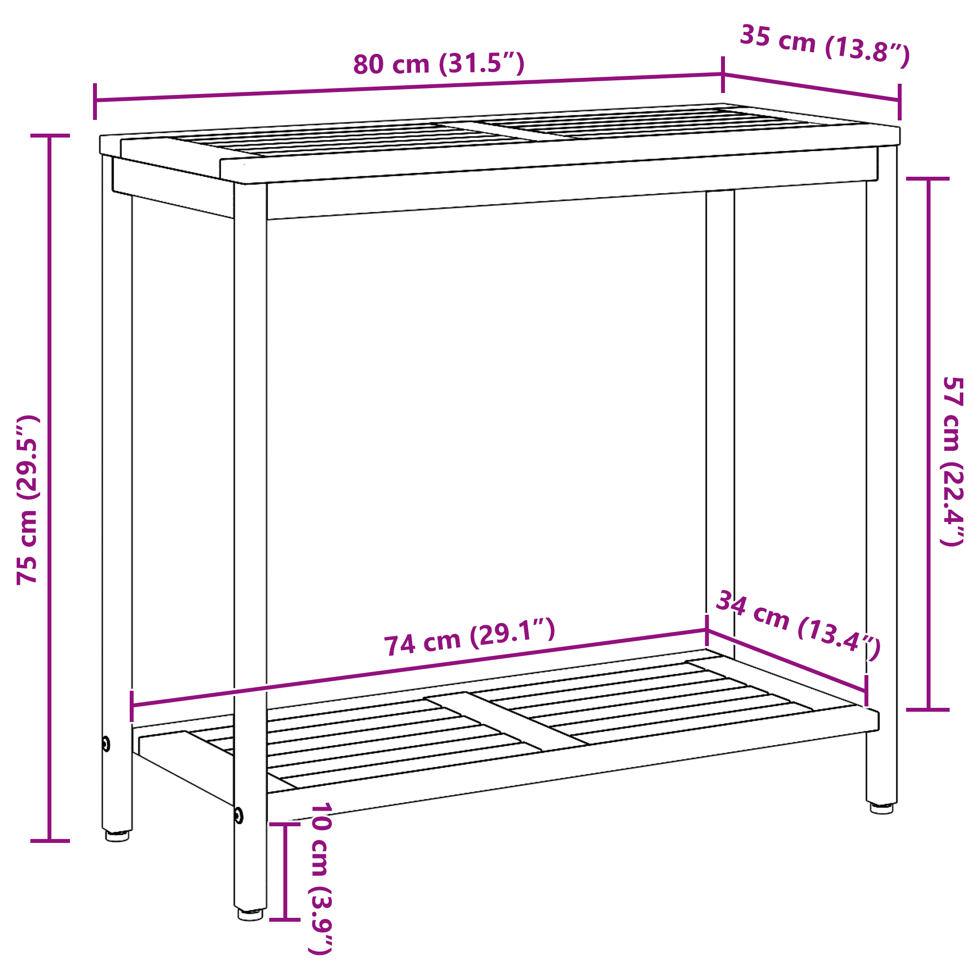 Outdoor Table Natural&Grey 35x80x75 cm Solid Wood and Steel - Image 11