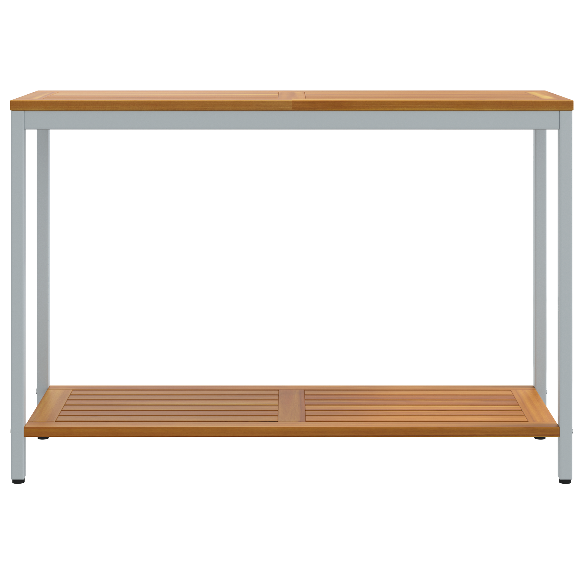 Outdoor Table Natural&Grey 35x110x75 cm Solid Wood and Steel - Image 5