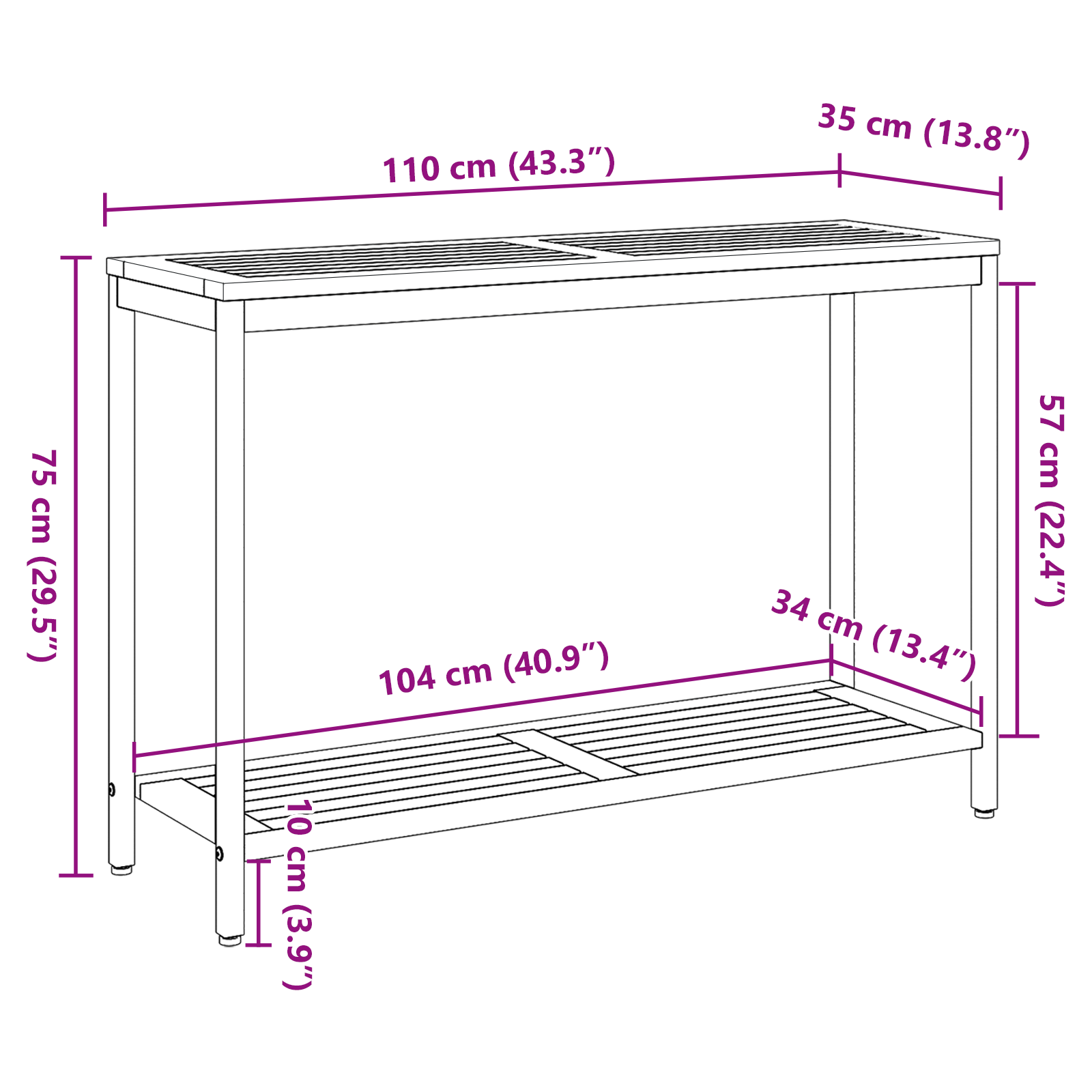 Outdoor Table Natural&Grey 35x110x75 cm Solid Wood and Steel - Image 11