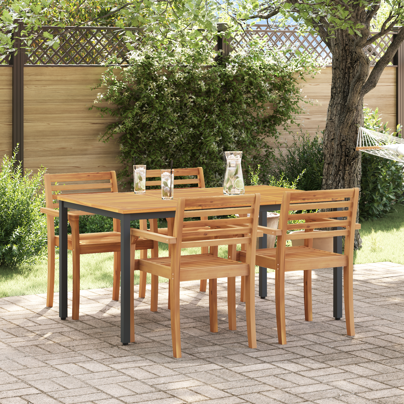 Tuintafel 150x90x75 cm massief acaciahout en metaal