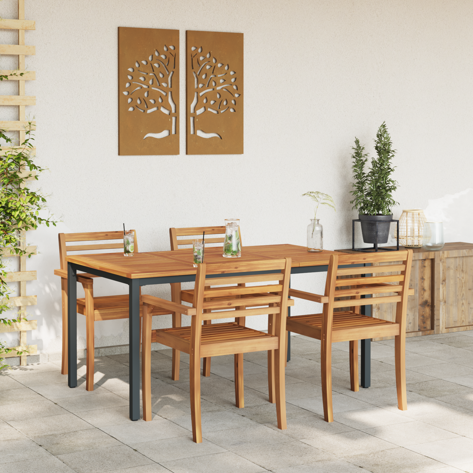 Garden Table 150x90x75 cm Solid Acacia Wood and Metal - Image 4